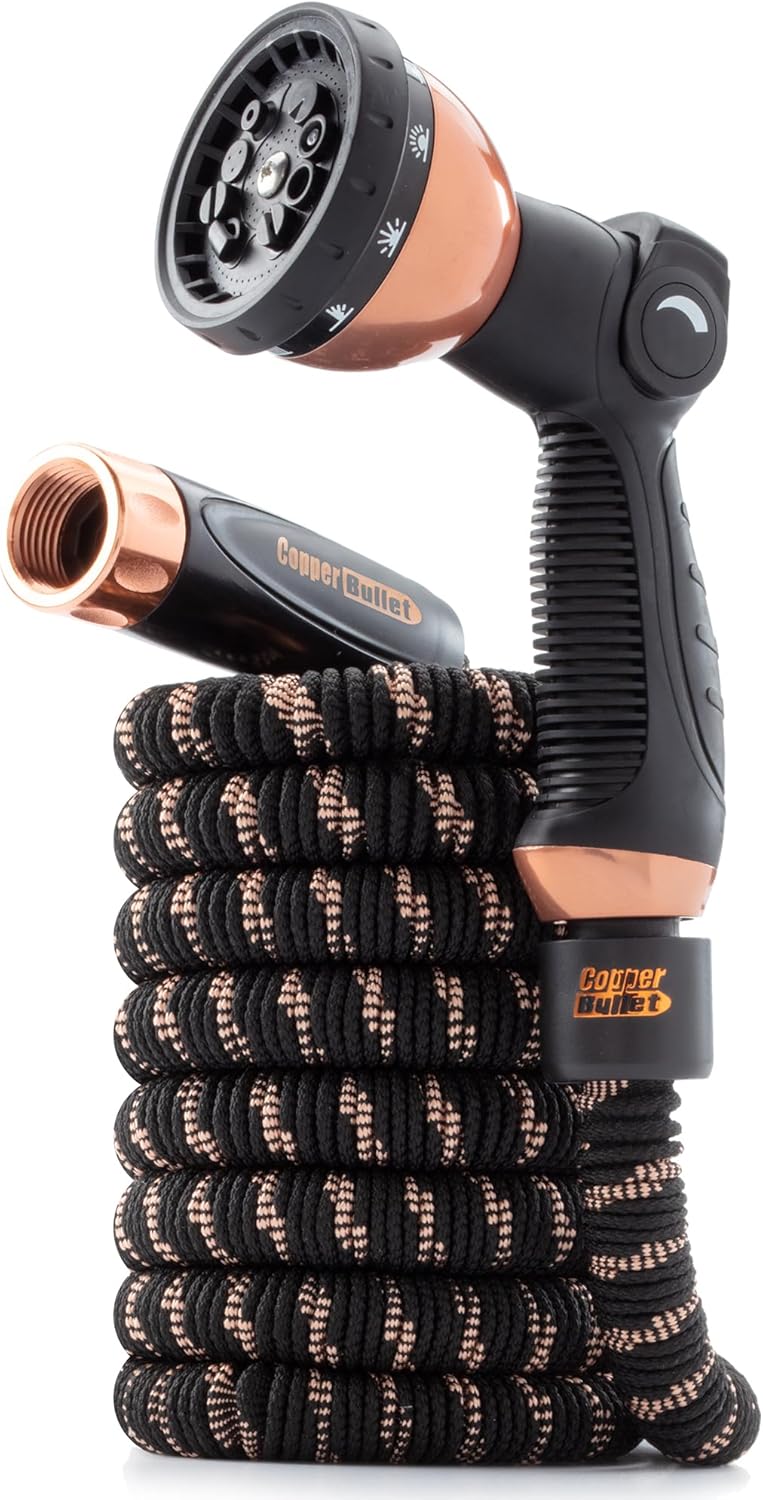 Pocket Hose Copper Bullet 25ft Expandable Garden Hose with 10-Pattern Nozzle - Patented Lead-Free 650 PSI Lightweight