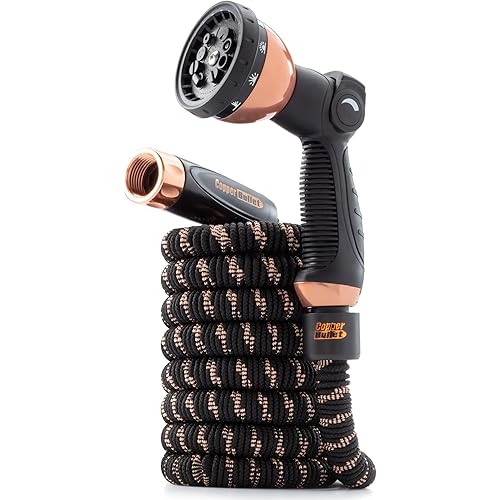 Pocket Hose 25 FT Copper Bullet Expandable Garden Hose w/10 Pattern Thumb Spray Nozzle AS SEEN ON TV 650psi 3/4 in Patented Lead-Free Ultra-Lightweight Solid Copper Anodized Aluminum