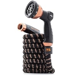 Pocket Hose 25 FT Copper Bullet Expandable Garden Hose w/10 Pattern Thumb Spray Nozzle AS SEEN ON TV 650psi 3/4 in Patented Lead-Free Ultra-Lightweight Solid Copper Anodized Aluminum