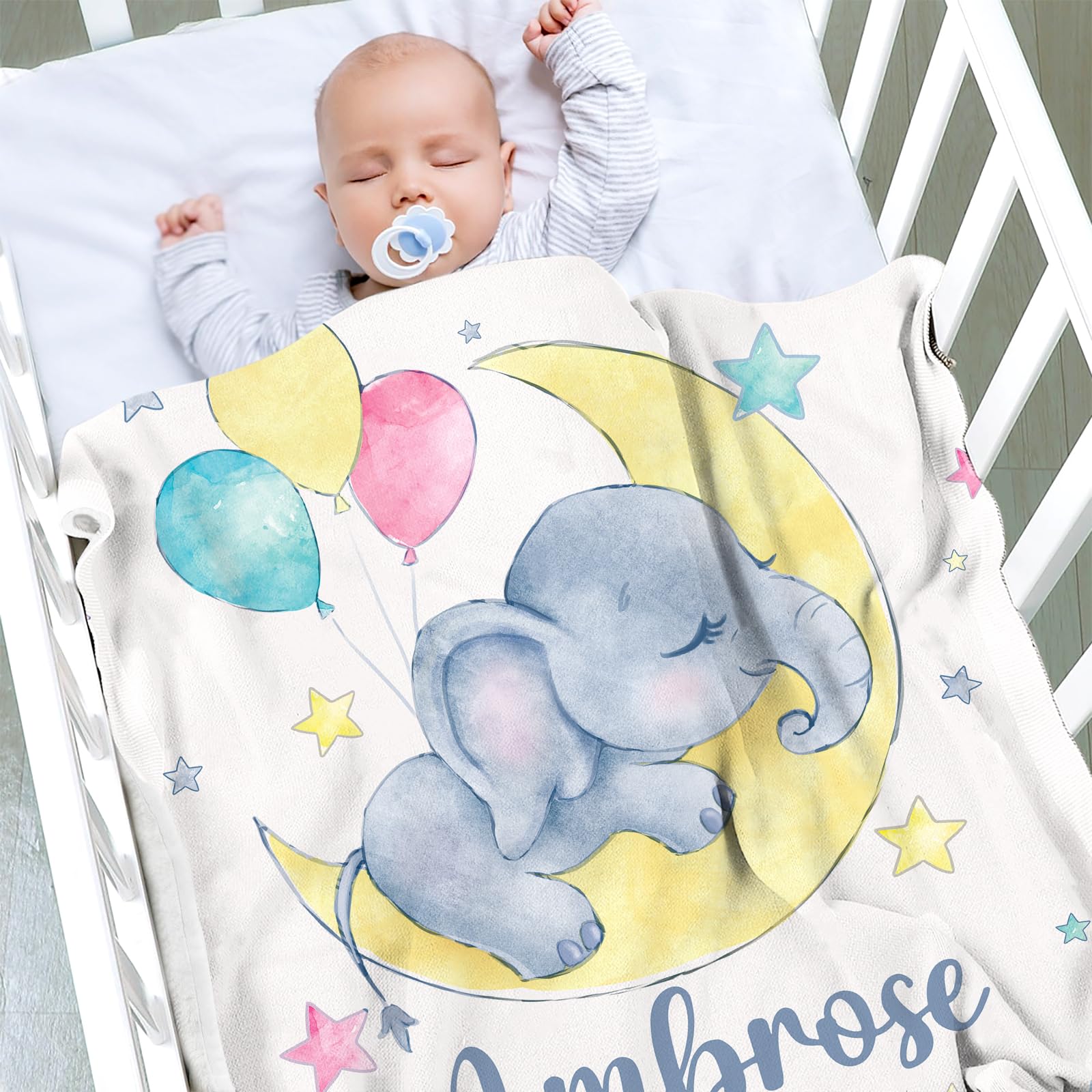 Coperta Neonato Personalizzata Con Nome Ricamato - Maglia Cotone Traspirante, Per Passeggino