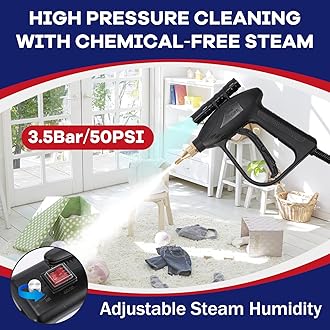 Moongiantgo 1700W High Pressure Steam Cleaner Handheld Portable Tankless Steam Cleaning Machine for Car Detailing Commercial Home Use Kitchen Bathroom Grout Tile (Black, 110V)