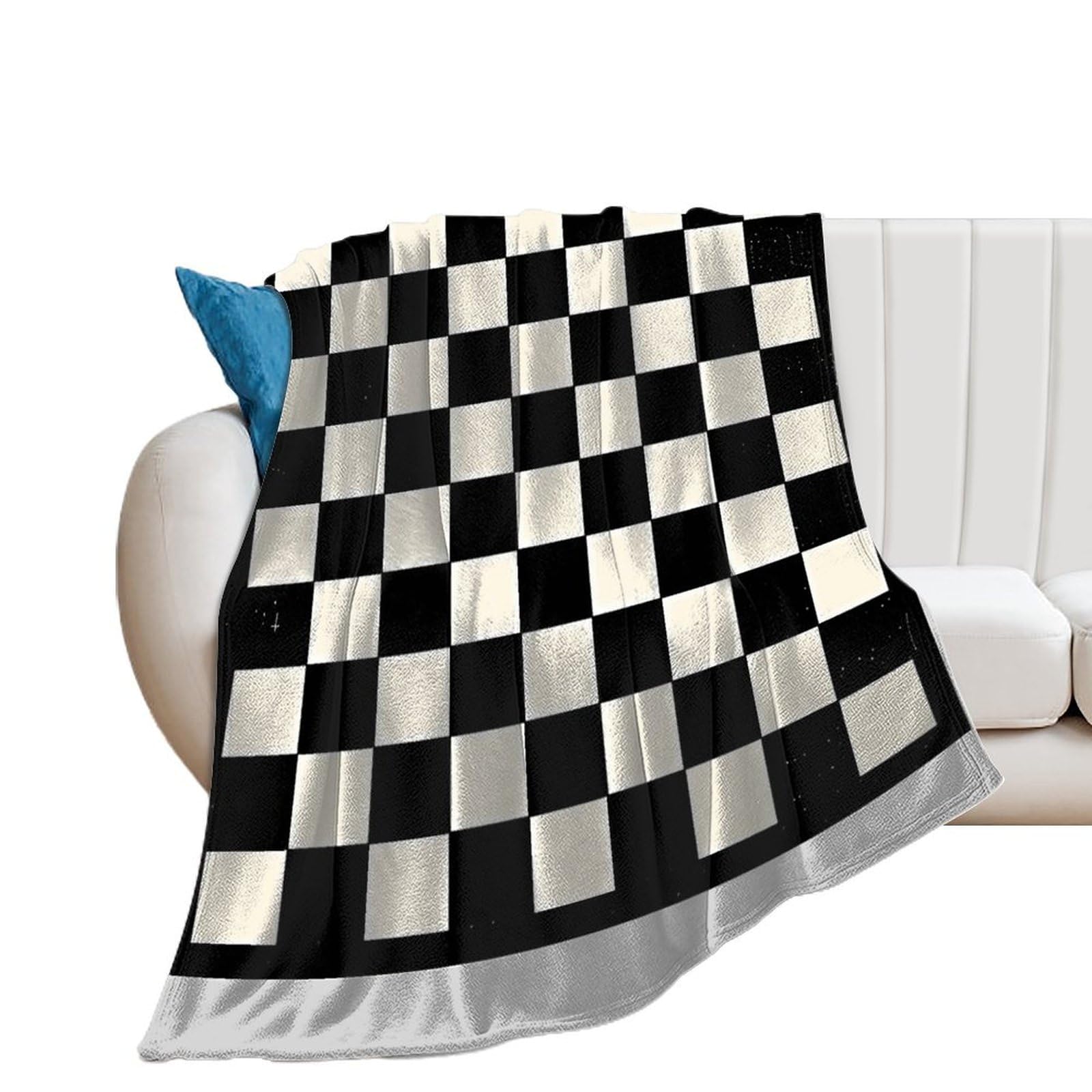 Couverture flanelle canapé lit motif tableau noir blanc anti-froid