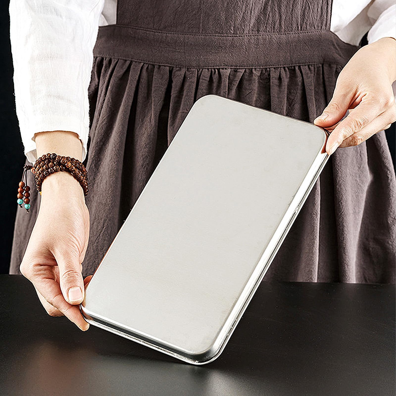 2 Pezzi Teglie da Forno in Acciaio Inox, Teglia Forno Rettangolare Antiaderente, Teglia Vassoio per Pane, Biscotti, Pizza e Torte (26.5 x 20.5 x 1.2 cm)