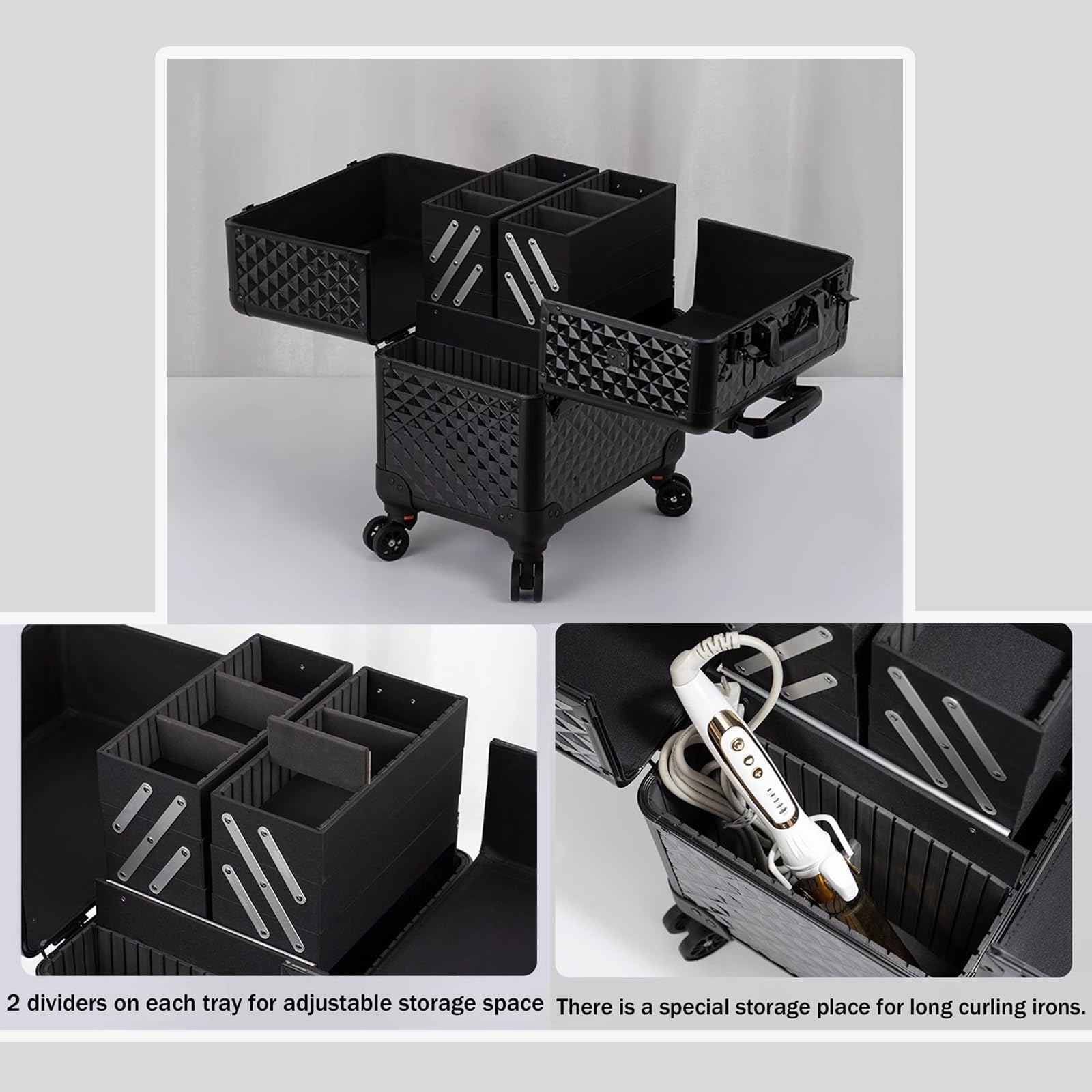Rolling Makeup Case Beauty Makeup Train Case Travel Trolley Kosmetyczka Organizer na kółkach Pudełko na kosmetyki Profesjonalny kosmetyczka Organizer na pędzle do makijażu Etui na pędzle do makijażu