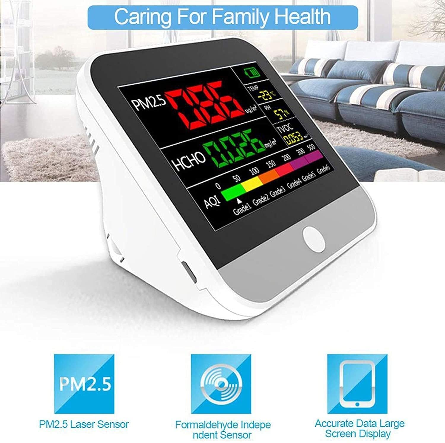 Analizzatore di Gas, PM2.5 Formaldeide (HCHO) TVoc Tester Detector Air Inquinamento atmosferico Monitor Temp/Hum Diagnostic Meter Tool