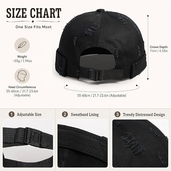 Mens Docker Hat Brimless Dome Hats Sailor Hat Vintage Beanie Cap