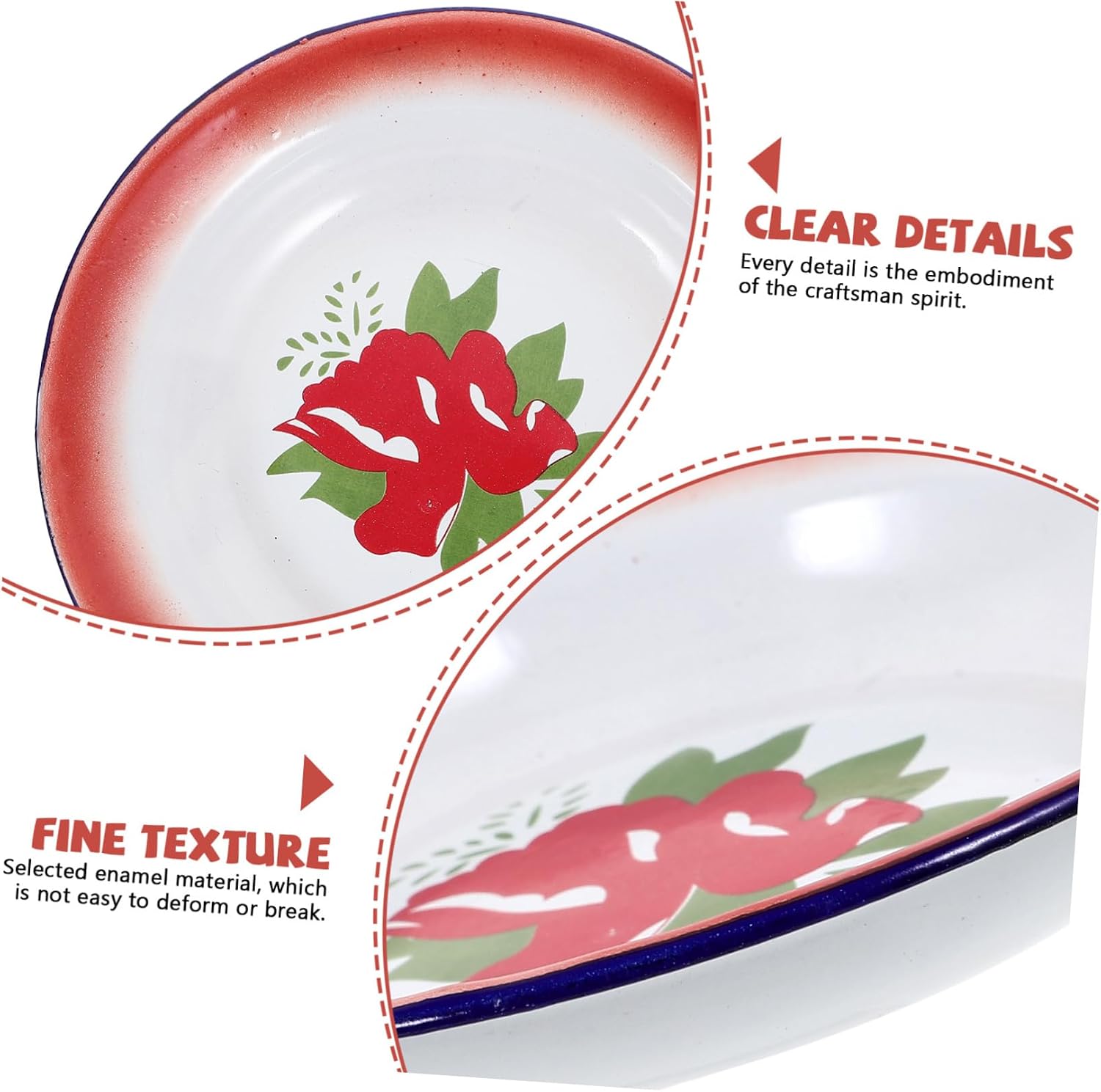 3pcs Enamel Serving Dishes with Flower Pattern Retro Round Snack Plates for Home Camping and Festivals Versatile Food Serving Storage