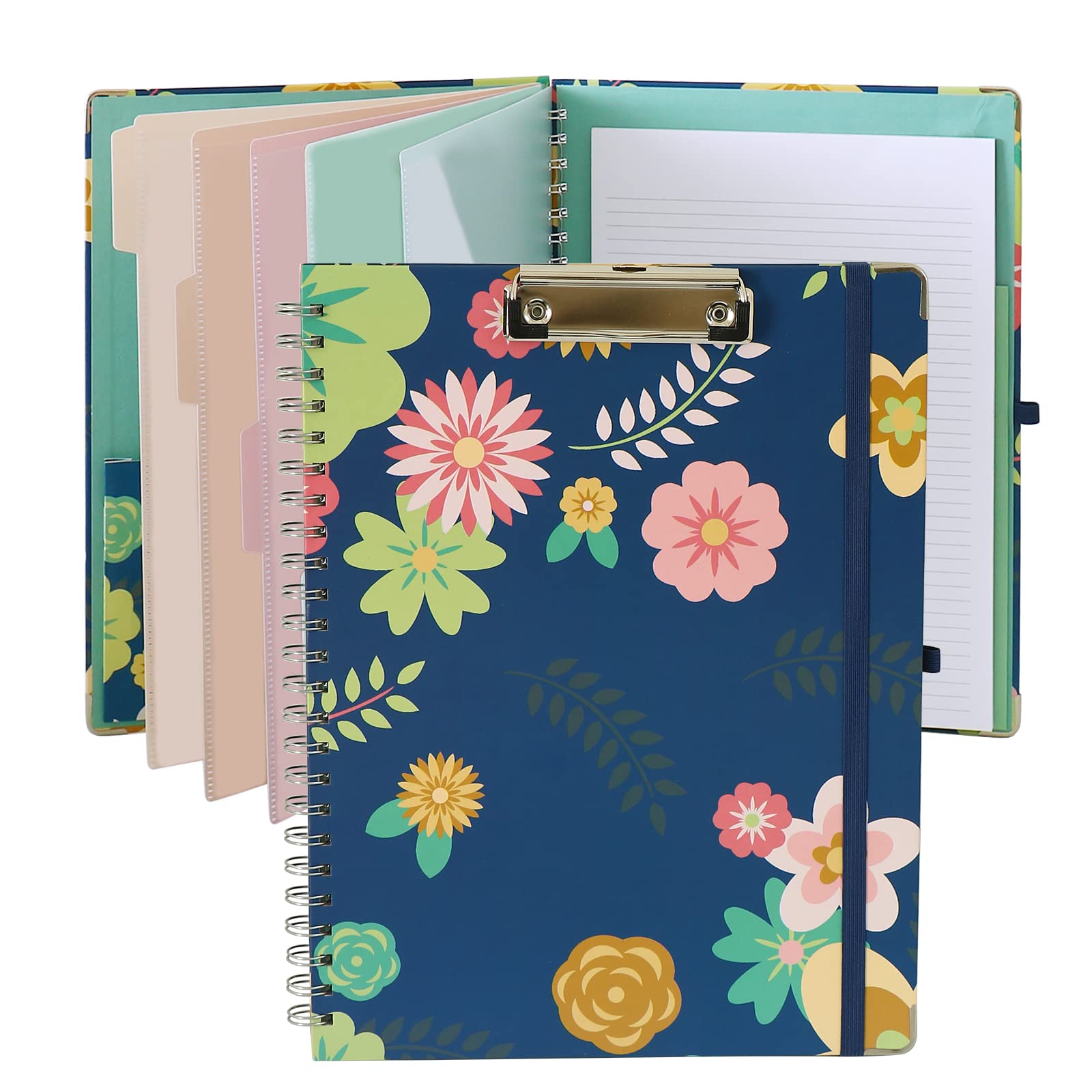 Clipboard Folio Spiral Folder Board,5 Extra Folders with 10 Storage Pockets,Refillable Lined Fillable Notepad,Folded Clipboard with Storage,Suitable