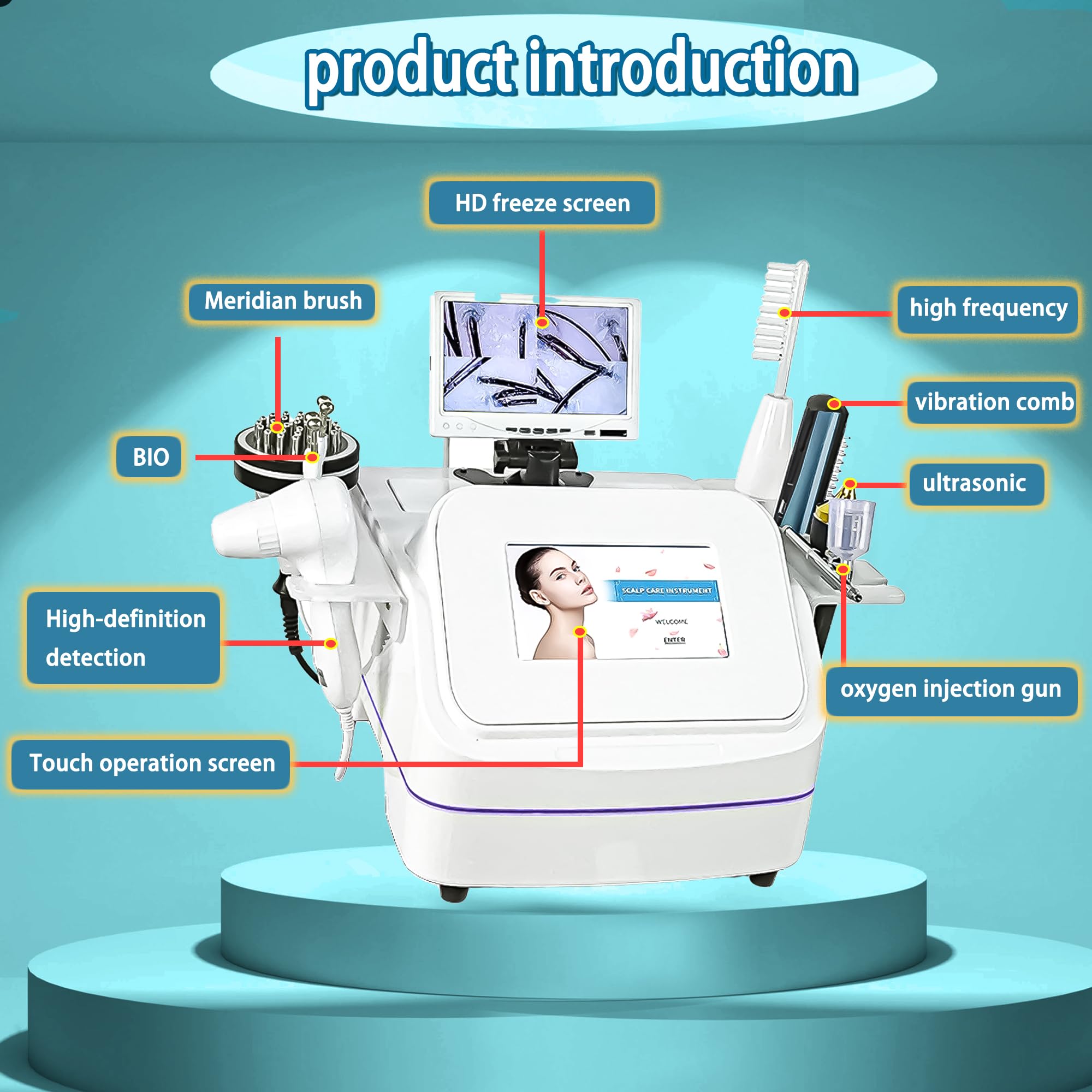 Macchina analizzatore di cuoio capelluto per la pelle/capelli professionale-Rilevatore di microscopio digitale 7 in 1 per diagnosi follicolo/acne/psoriasi, salone spa e dermatologo