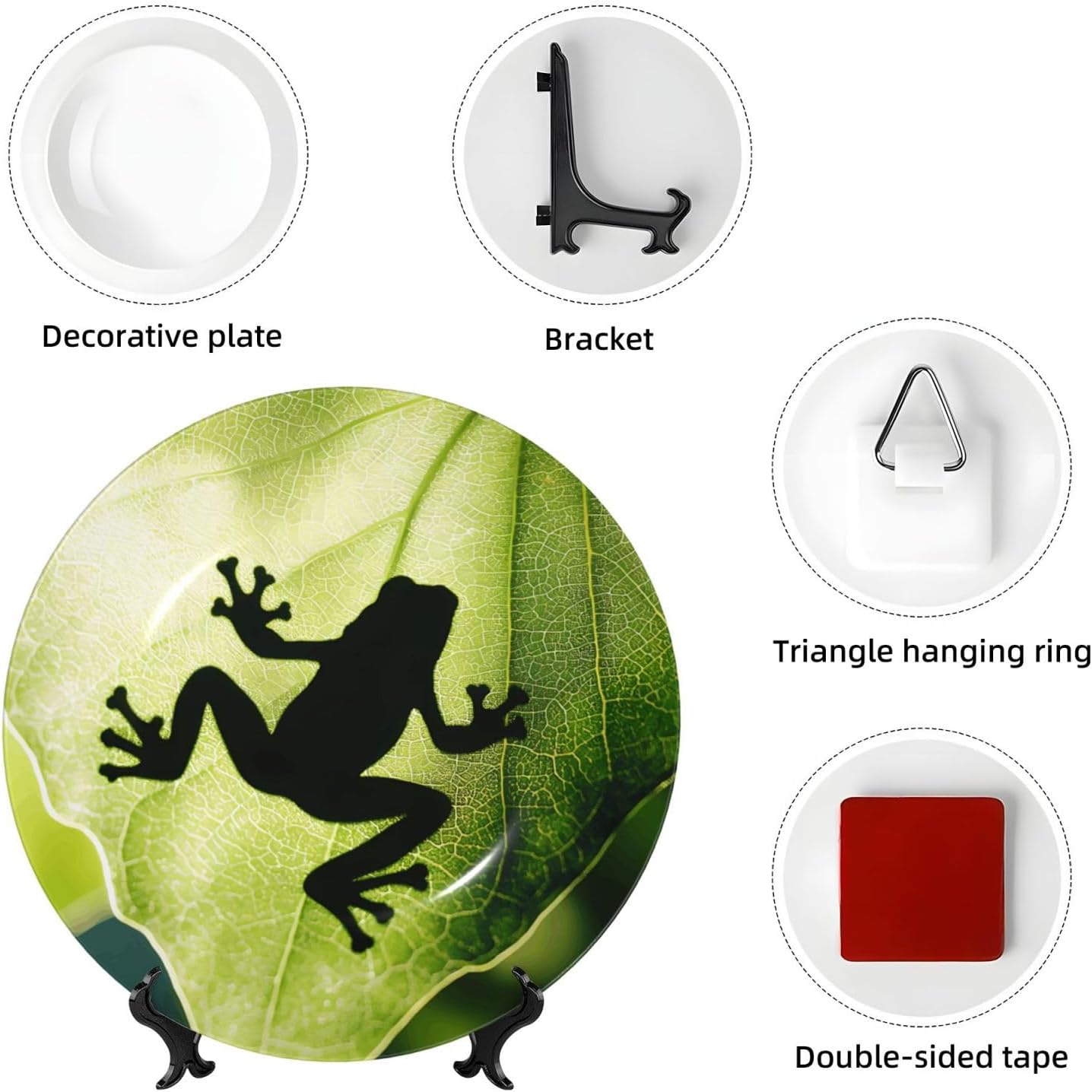 Frog Shadow On The Leaf Style Ceramic Plate Display Home Display With Stand Wall Hanging Plate For Home Decor 10 Inch