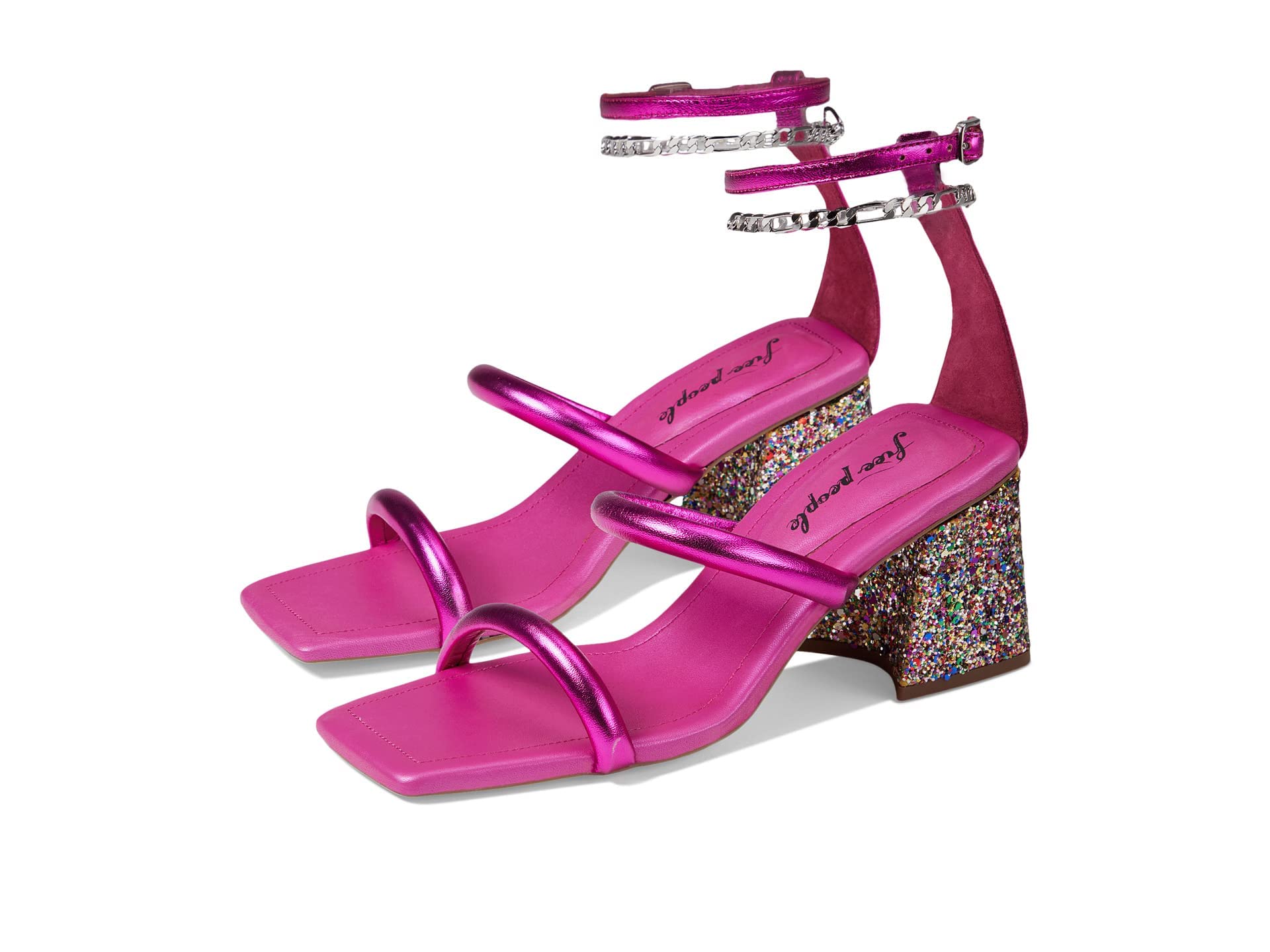 Free People Parker Chain Heels for Women - Adjustable Buckle Closure with Leather Insole, Gorgeous and Fashionable Heels