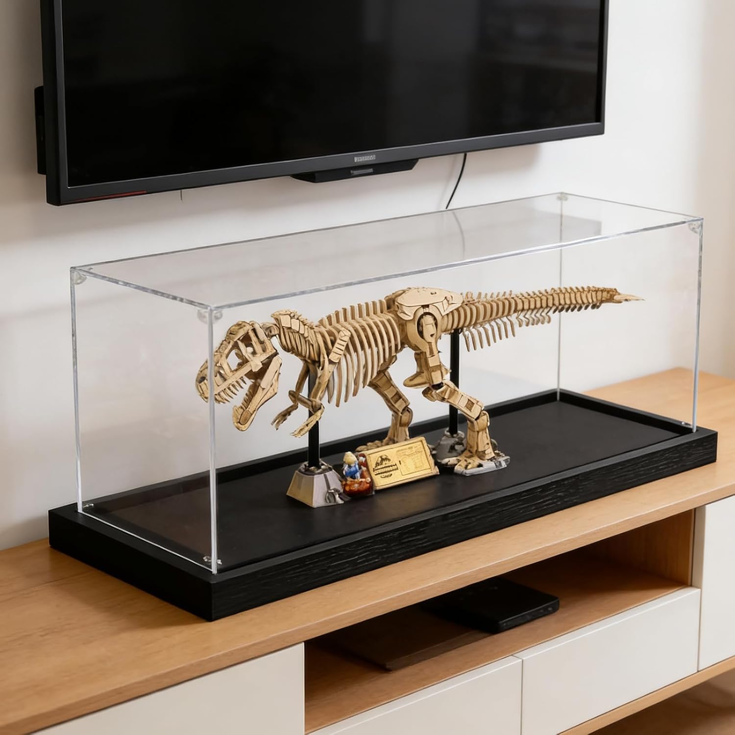 Dust Proof Acrylic Display Case for Lego 76968 Dinosaur Fossils: Tyrannosaurus rex - Crystal Clear Acrylic Box with 0.8-Inch Elevated Base, Model Not Included