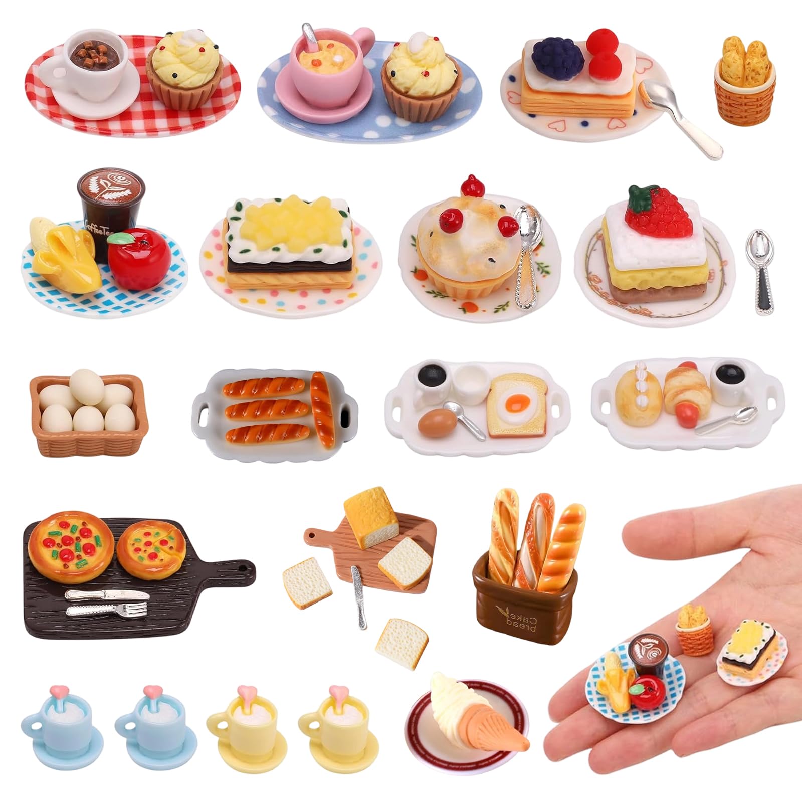 MLPKOI 64 Pcs Mini Food and Drink, Pretend Play Foods, Miniature Food Drink, Pretend Foods, Miniature Dolls House Accessories, Toy Kitchen Accessories for Role Play Games