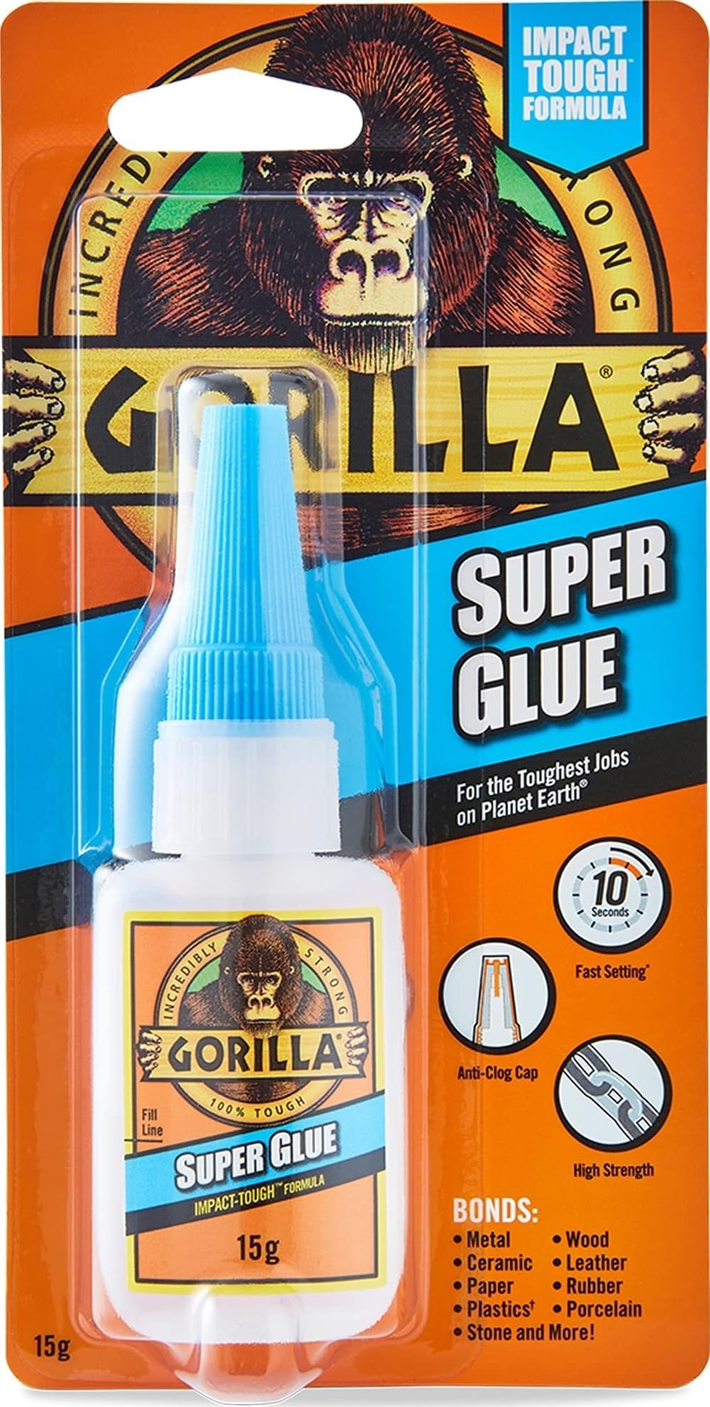 Gorilla Super Glue 15g All Purpose Impact Tough & Fast Setting with Anti Clog