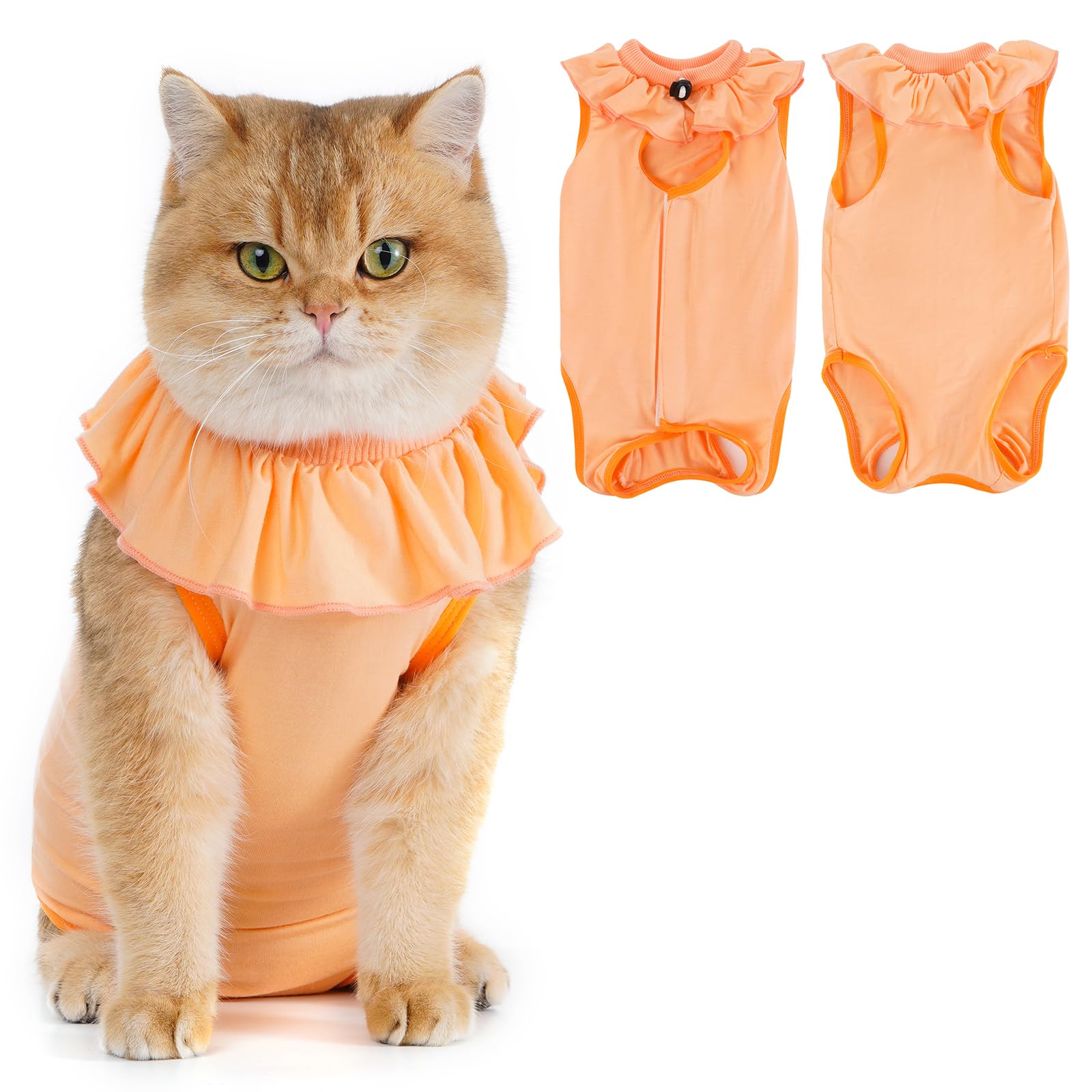 Avont Cat Recovery Suit - Kitten Onesie for Cats After Surgery, Cone of Shame Alternative Surgical Spay Suit with Ruffles for Female Cat, Post-Surgery or Skin Diseases Protection -Apricot(L)