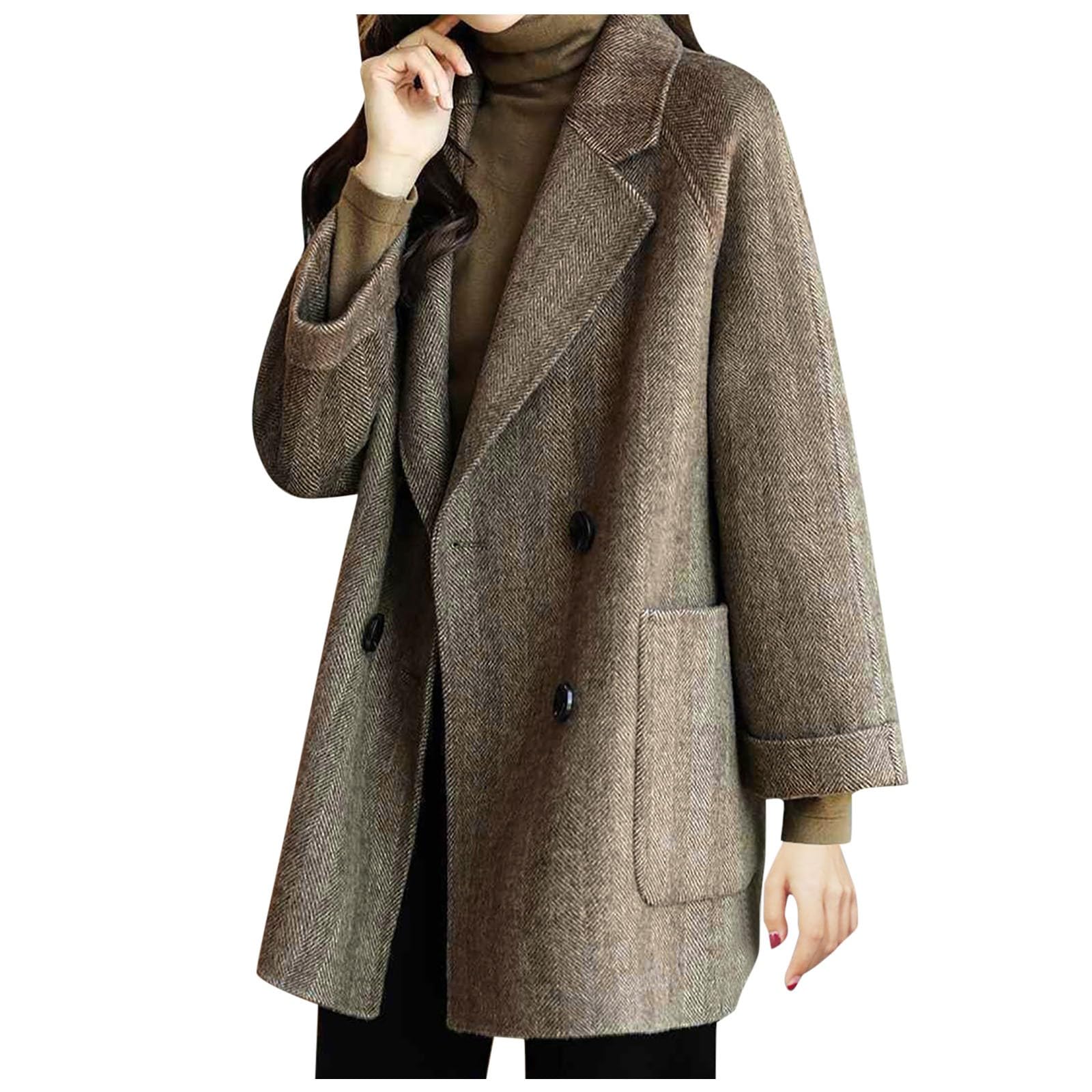 Trench Donna il Motivo a Spina di Pesce alla Moda È un Cappotto di Lana Ampio e Sottile, Piccolo e Versatile Outdoor