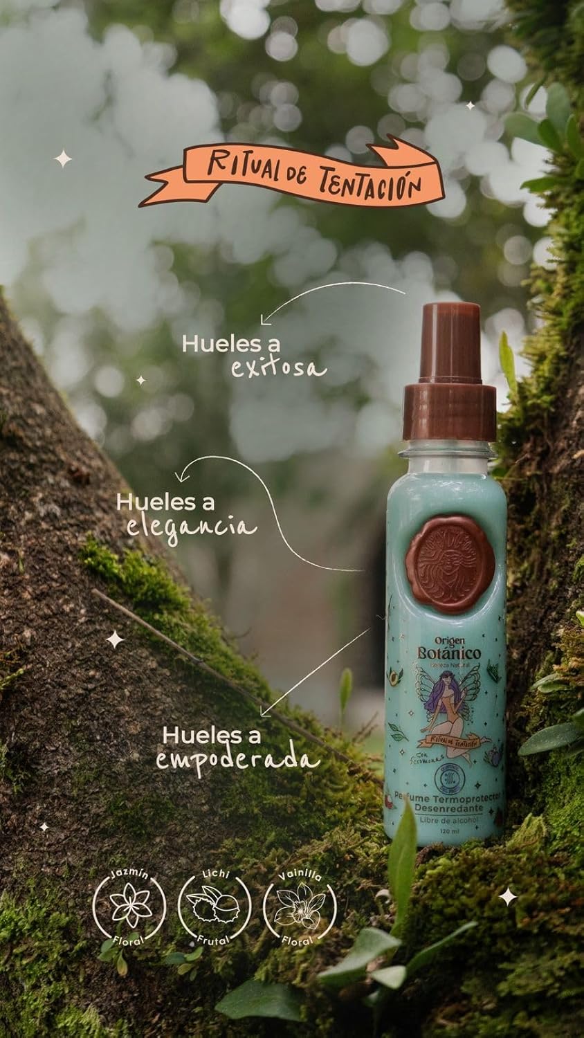 Perfume Termoprotector para Cabello, Sin Alcohol, Antifrizz, Desenredante, Protección solar, Con Feromonas, Aroma Ritual de Tentación Jazmín y Vainilla 120ML. Todo tipo de cabello. - Image 3