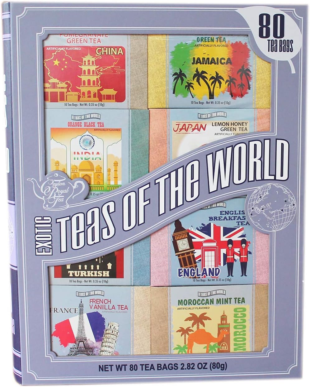 Exotic Teas of The World Gift Set, 80 Tea Bags, 8 Different Flavors