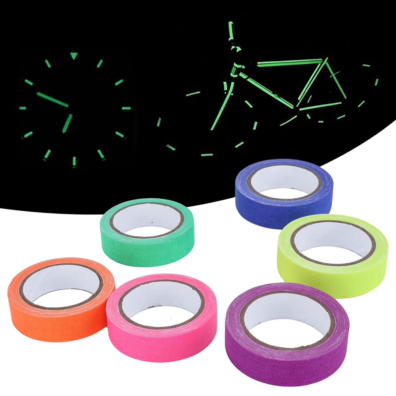 6 Pièces e Tape, Adhésif 6 Couleurs Coton Tissu Couleurs Néon Gaffer Ruban de Masquage Scène Nce Prop Gaffer Lumineux pour Fournitures de Fête