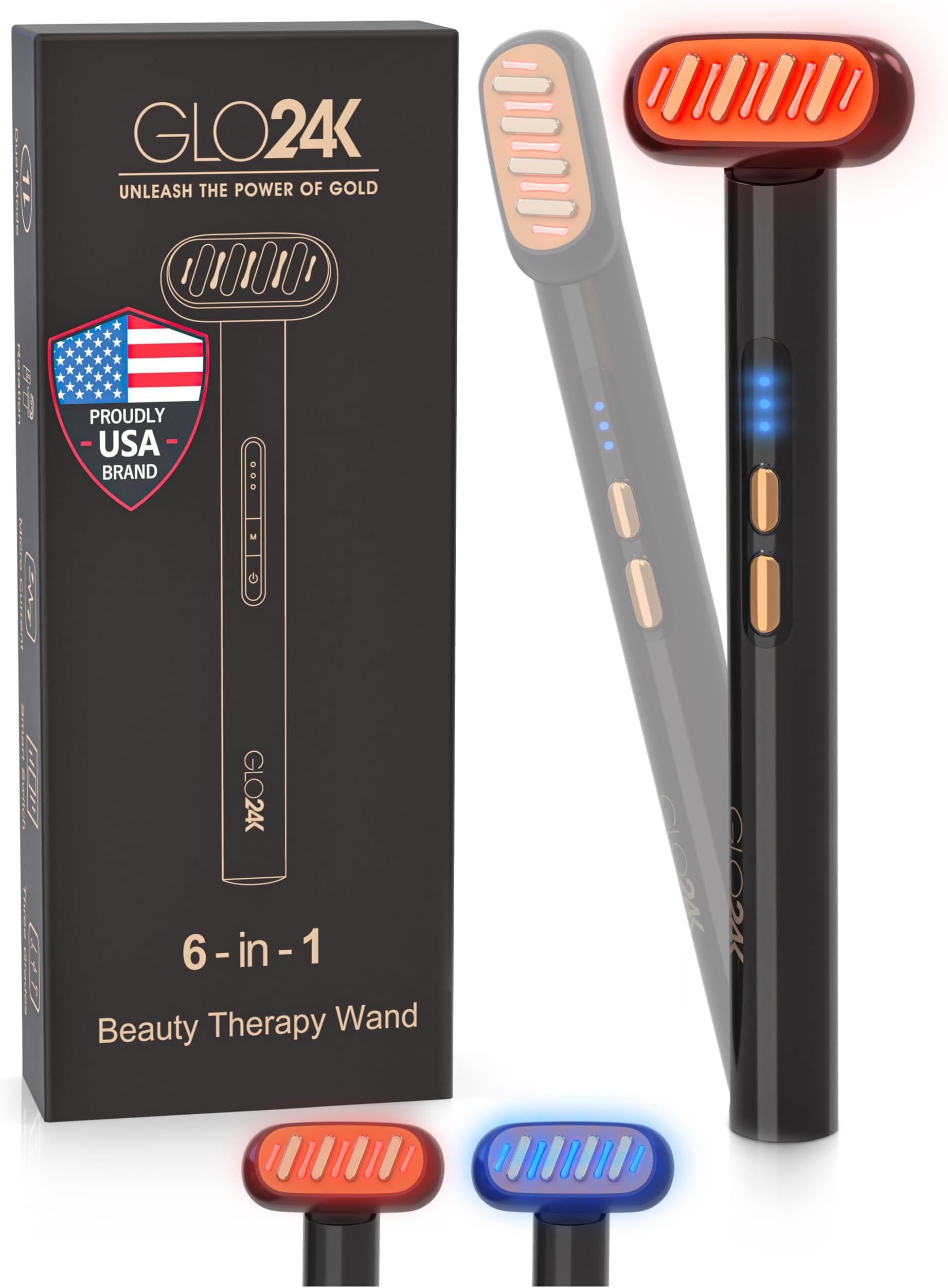6-IN-1 Beauty Therapy Wand for Face, Eyes, and Neck I Based on Dual LED Light Therapy, Thermal, Vibration, and Micro-Current Technologies I Skin Rejuvenation