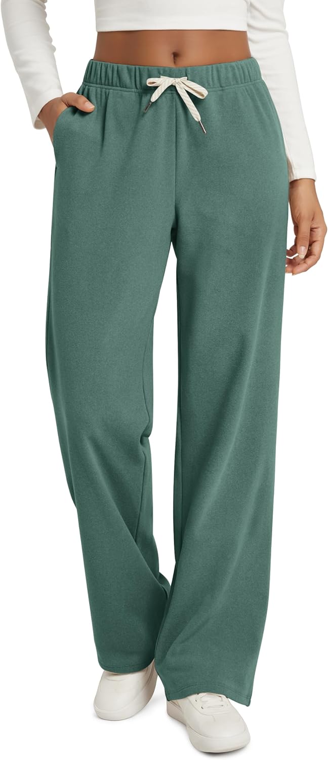 ODODOS Women's Brushed Fleece Straight Leg Pants – Cozy Warm High Waisted Relaxed Lounge Sweatpants with Pockets, 29" Inseam