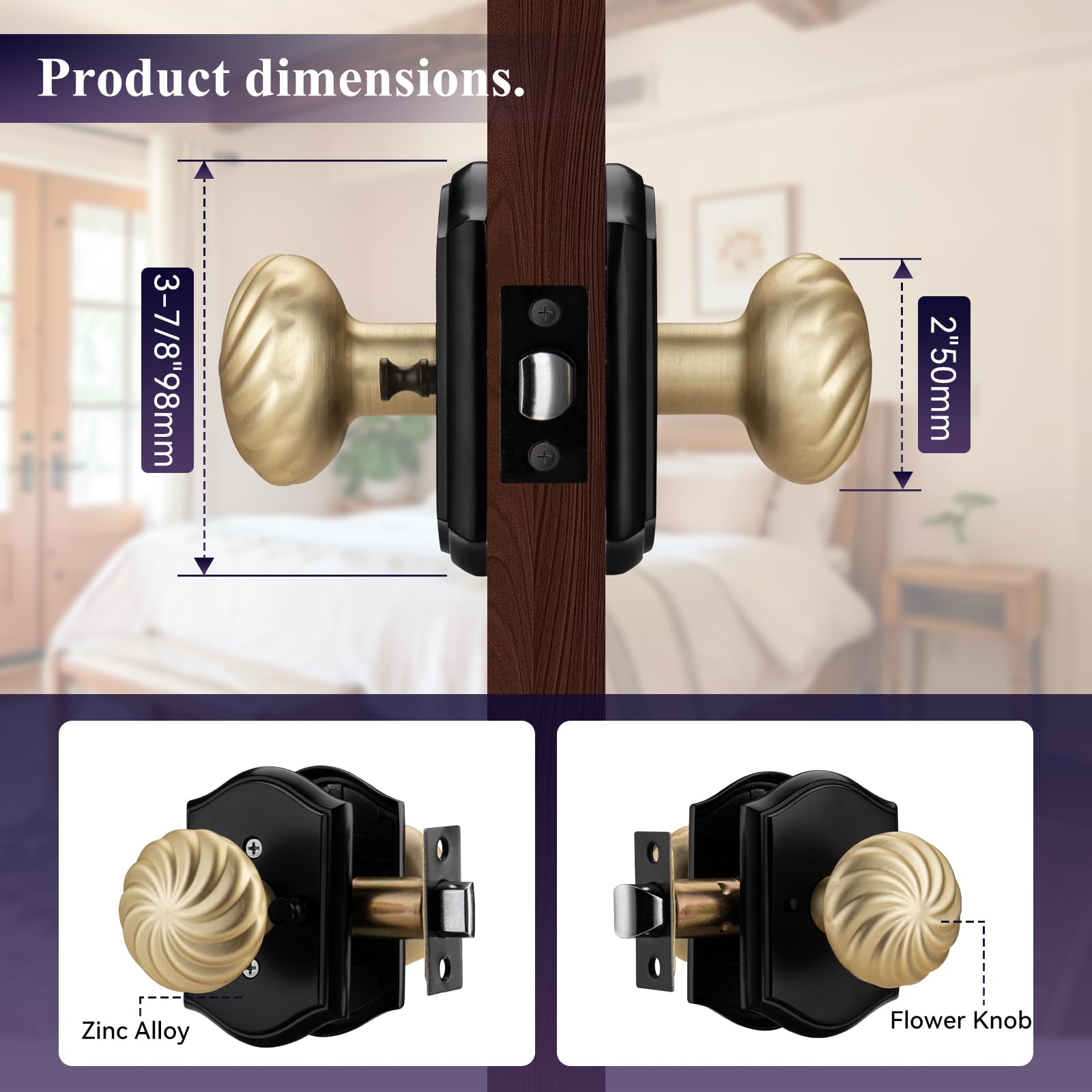 Black & Gold Door Knobs - Privacy for Bath & Bedroom -3