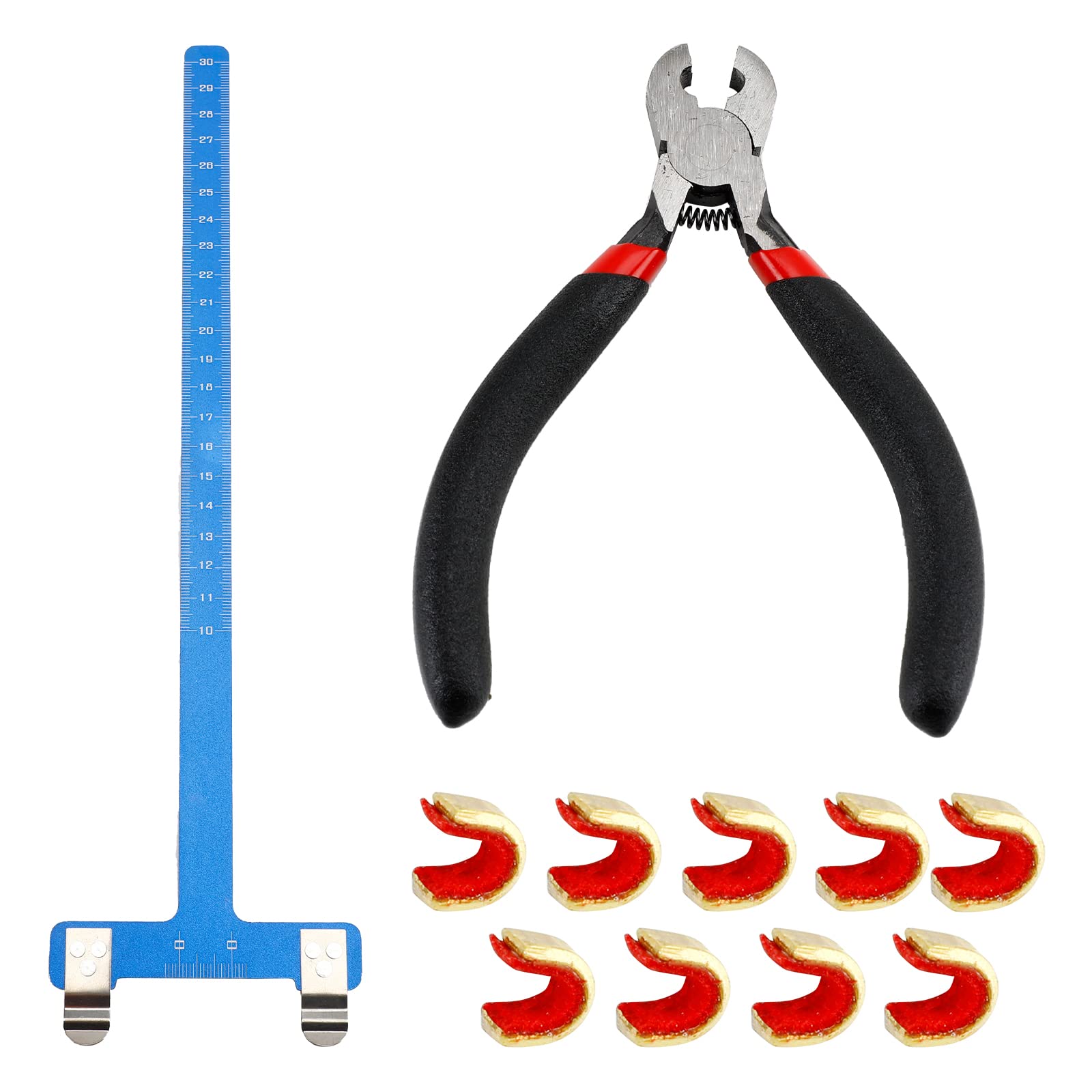 Archery Bow String Nocking Points Set T Square Ruler with D Loop Pliers for Recurve and Compound Bow Arrow Tuning Kit Brass Nock Buckle Bowstring Accessories