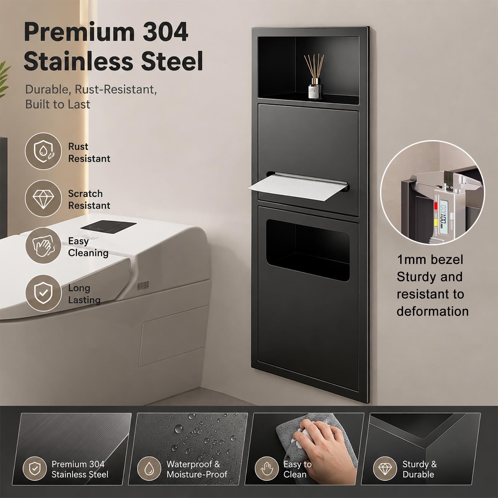 Nicho Oculto para Papel higiénico con Estante y Cubo de Basura