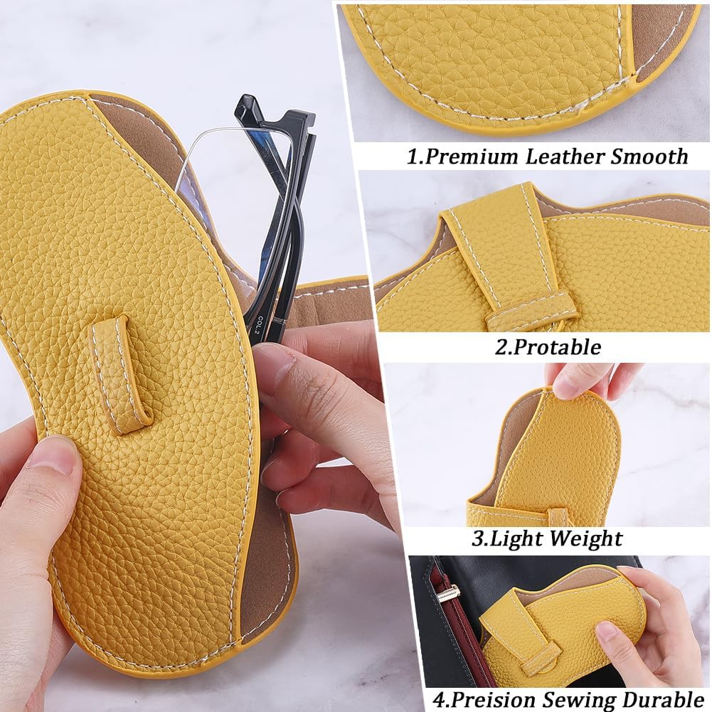 CREATCABIN Leather Sunglasses Case Slim Glasses Case Portable Bag Pouch Lightweight Travel Eyeglasses Holder Cover Pouch with Soft Cleaning Cloth for Women Men Holiday Vacation 6.9x3.4 Inch Yellow - Image 6