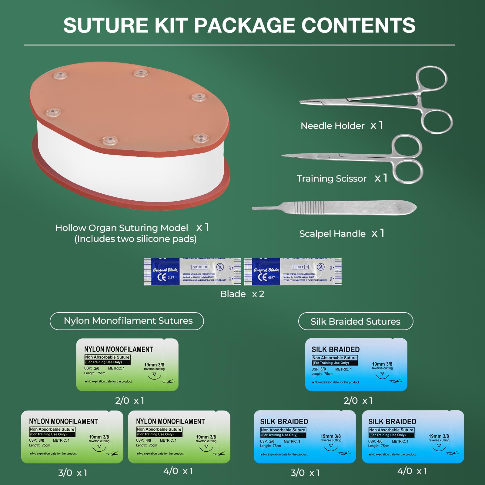 Hollow Organ Suture Simulation Model, Suture Practice Kit for Medical Students, Surgical Kit for Medical Training, Nursing Doctor Practice Suture Pad(Replaceable Silicone Pad)