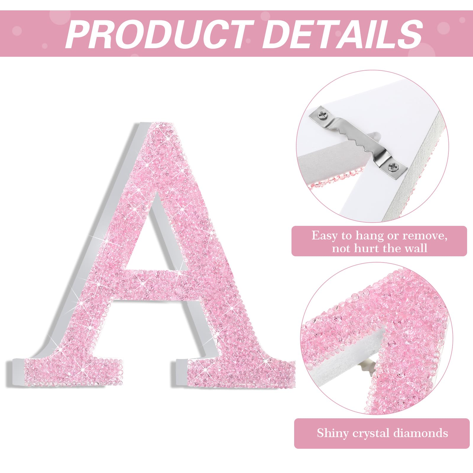 Qunclay Letras de diamante de cristal de 5.7 pulgadas, letras rosas brillantes, letras colgantes, decoración de diamantes de imitación, manualidades para el día de San Valentín, bodas, regalos para
