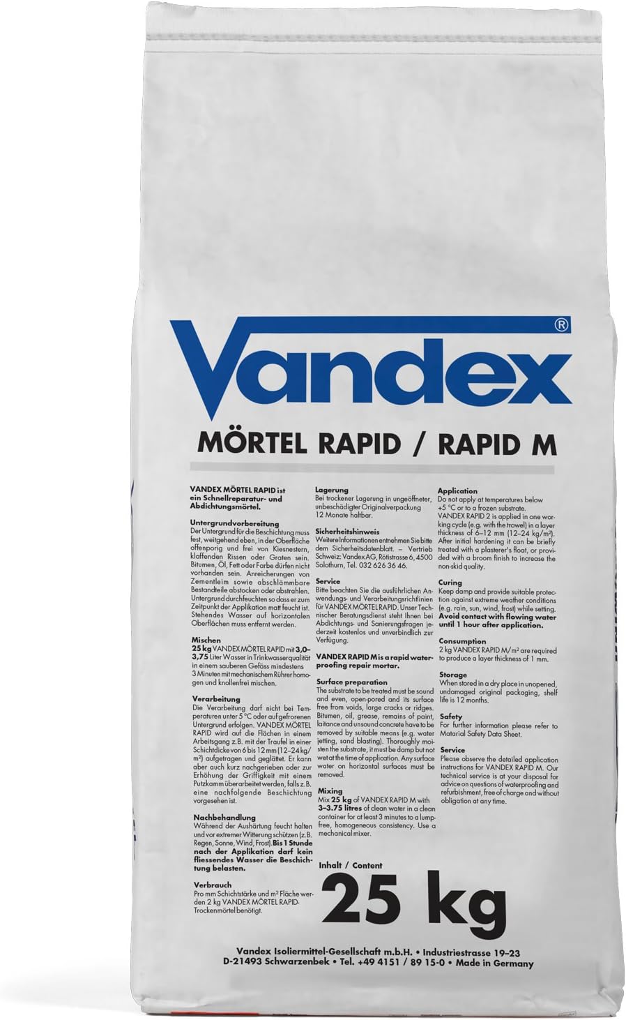 Vandex Rapid M - Rapid Setting Waterproof and Repair Mortar.