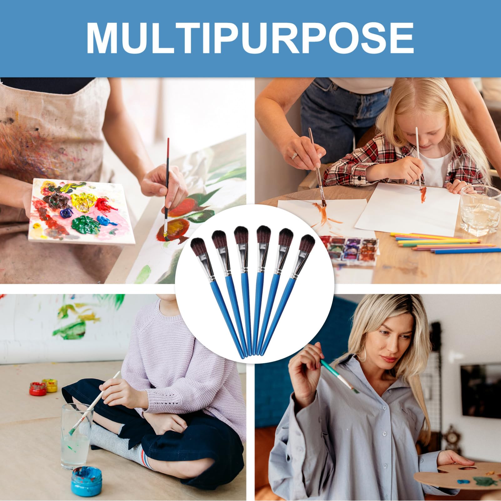 Tofficu 3 Juegos Kinder Dibujar Póster Pintura En Miniatura Brillo Paleta Hacer Cepillo De Pintura Portátil De Acuarela Pinceles para Acrílica De Madera 6 Piezas * 3