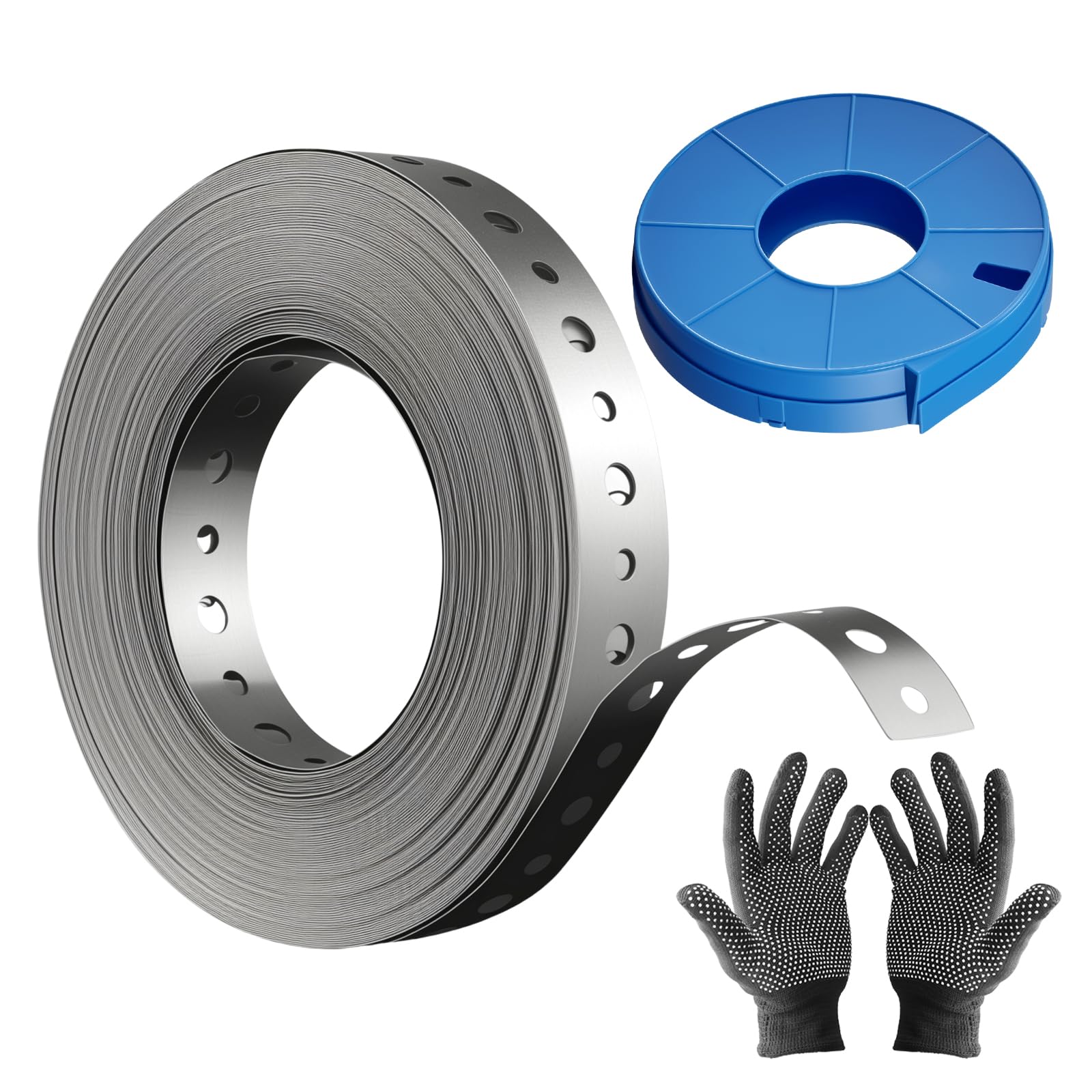 Galvanized Metal Pipe Strap 3/4" x 100 FT, 32-Gauge - Metal Hanger Strapping with Holes for Pipe Support, Flexible Trimming | Includes Storage Case &amp; Gloves