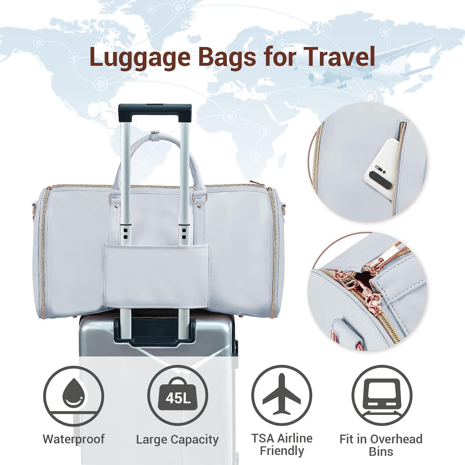 Umwandelbare Reisetasche aus PU-Leder, knitterfreie Anzugaufbewahrung, Reisetasche mit separater Schuhtasche und abnehmbarem Schultergurt, Blau