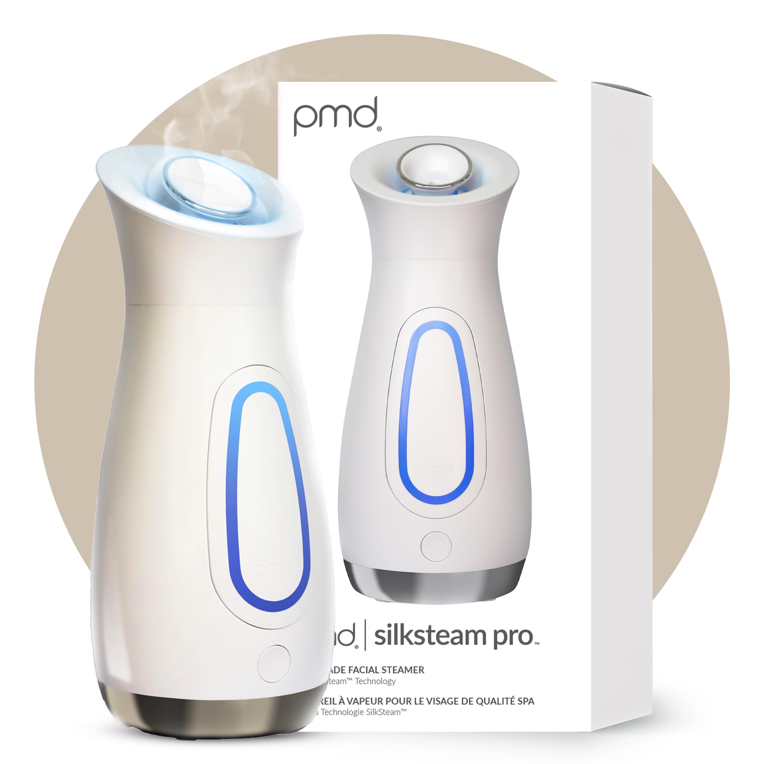 PMD SilkSteam Pro - Spa-Grade Facial Steamer with SilkSteam Technology - Rapid Start-Up - Adjustable, Directional Nozzle - Essential Oil Filters - Dewy, Hydrated Glow: White