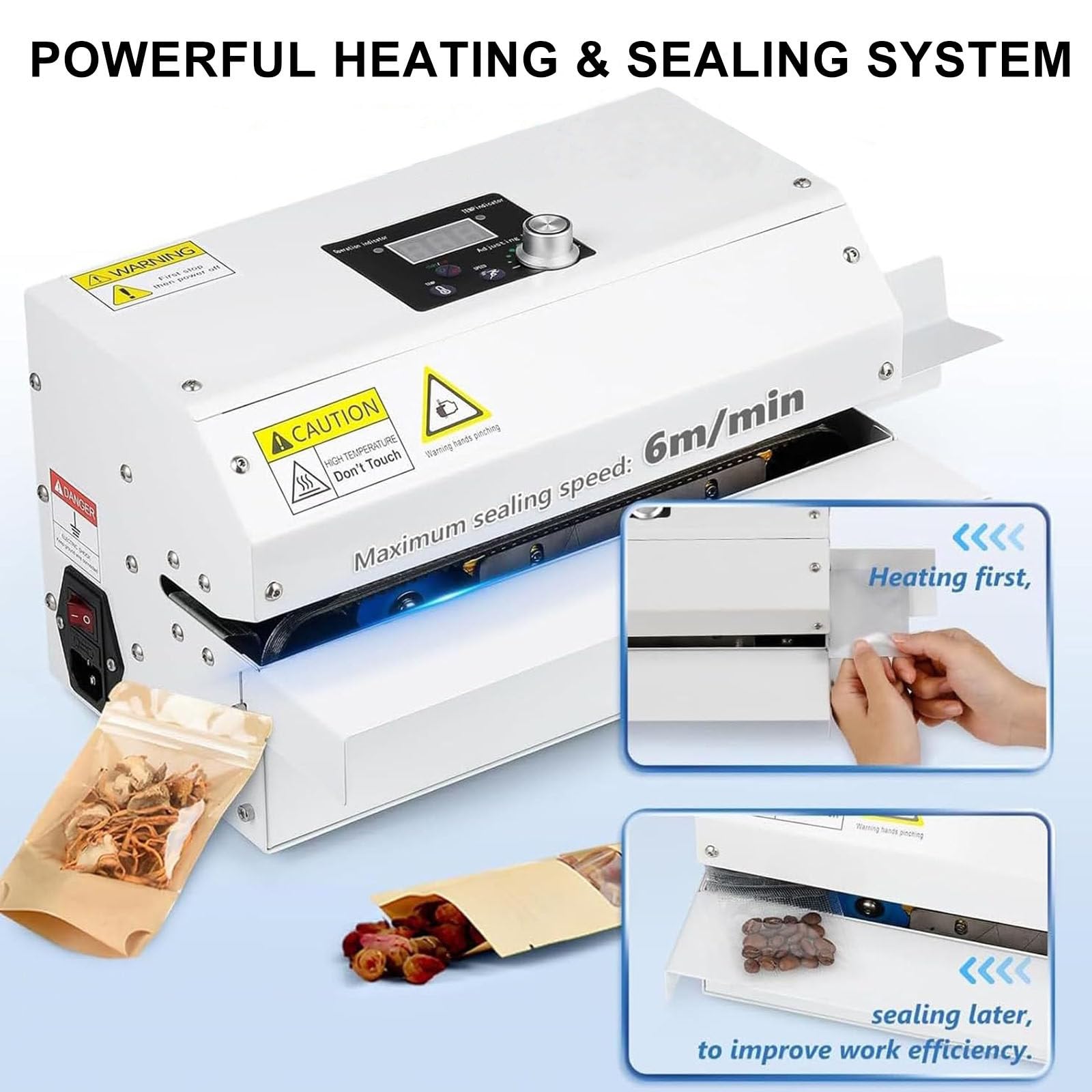 Sigillatrice automatica per sacchetti, sigillatrice termica di grado commerciale con controllo della temperatura digitale, Sigillante elettrico per sacchetti per snack da 300 W, sigillante a nastro