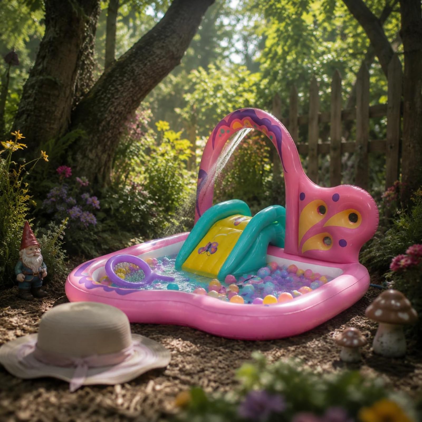 Piscine Gonflable Papillon Gonflage Rapide Bassin de Jeu avec Toboggan Structure Sécurisée Parc Aquatique pour Enfants