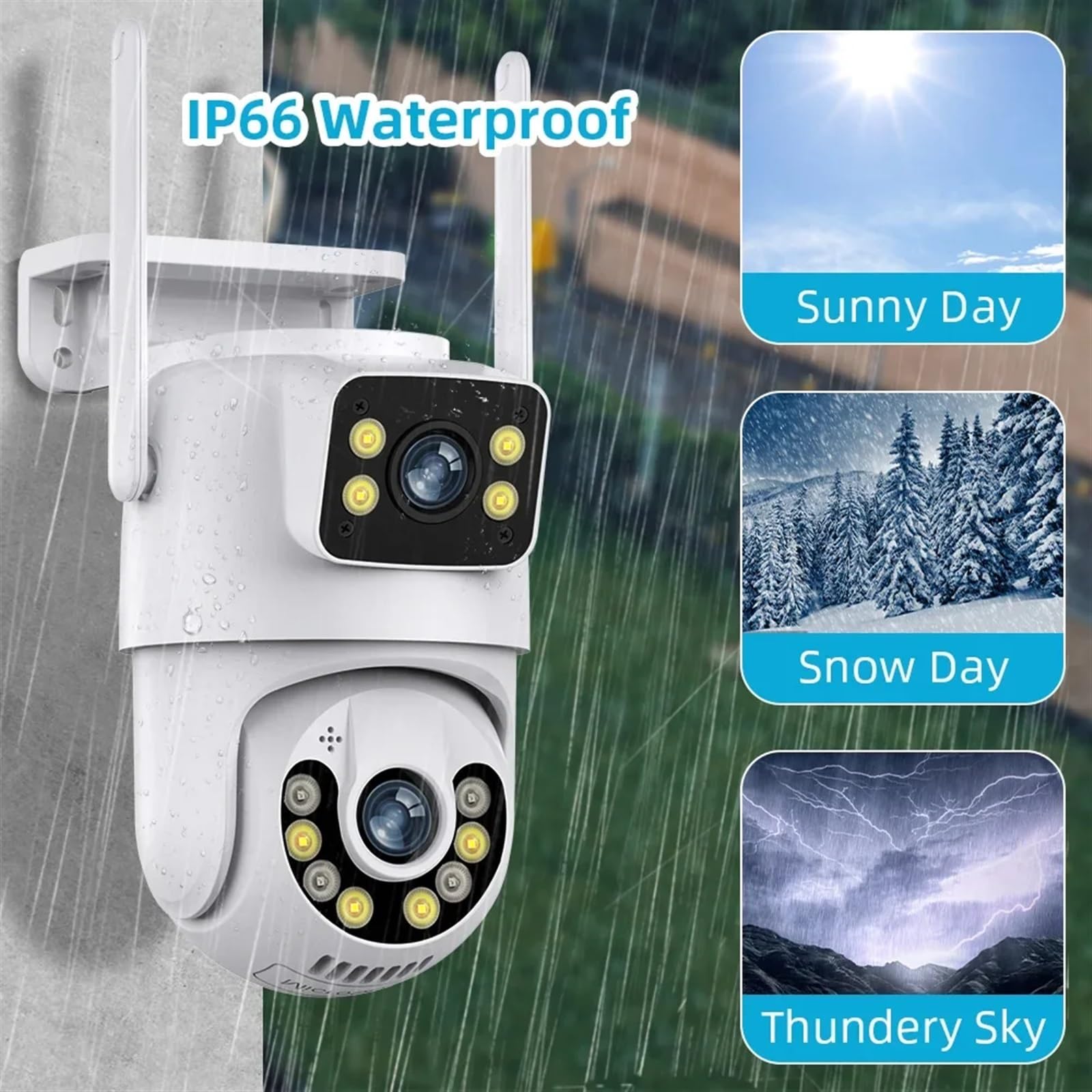 Zewnętrzna bezprzewodowa kamera IP do monitoringu 4K 8MP HD podwójny obiektyw zewnętrzna kamera PTZ automatyczne śledzenie kamera monitorująca ulicę(8MP NO SD Card)