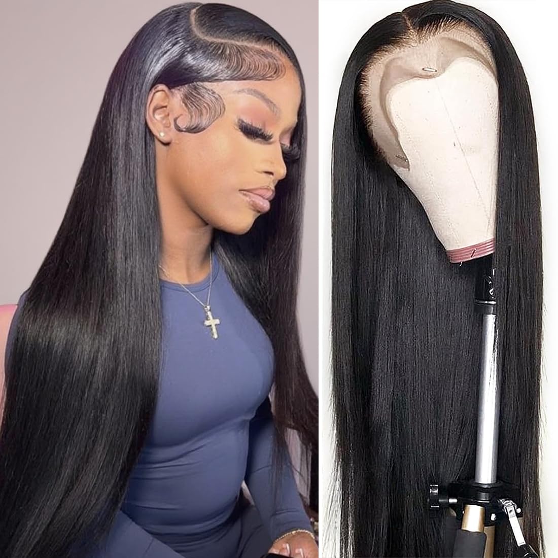 13x4 HD Lace Front Wigs Human Hair 22 Inch Straight Human Hair Wig Pre Plucked with Baby Hair 180% Density Transparent Lace Closure Wig Brazilian Virgin Human Hair Wigs for Women Natural Hairline