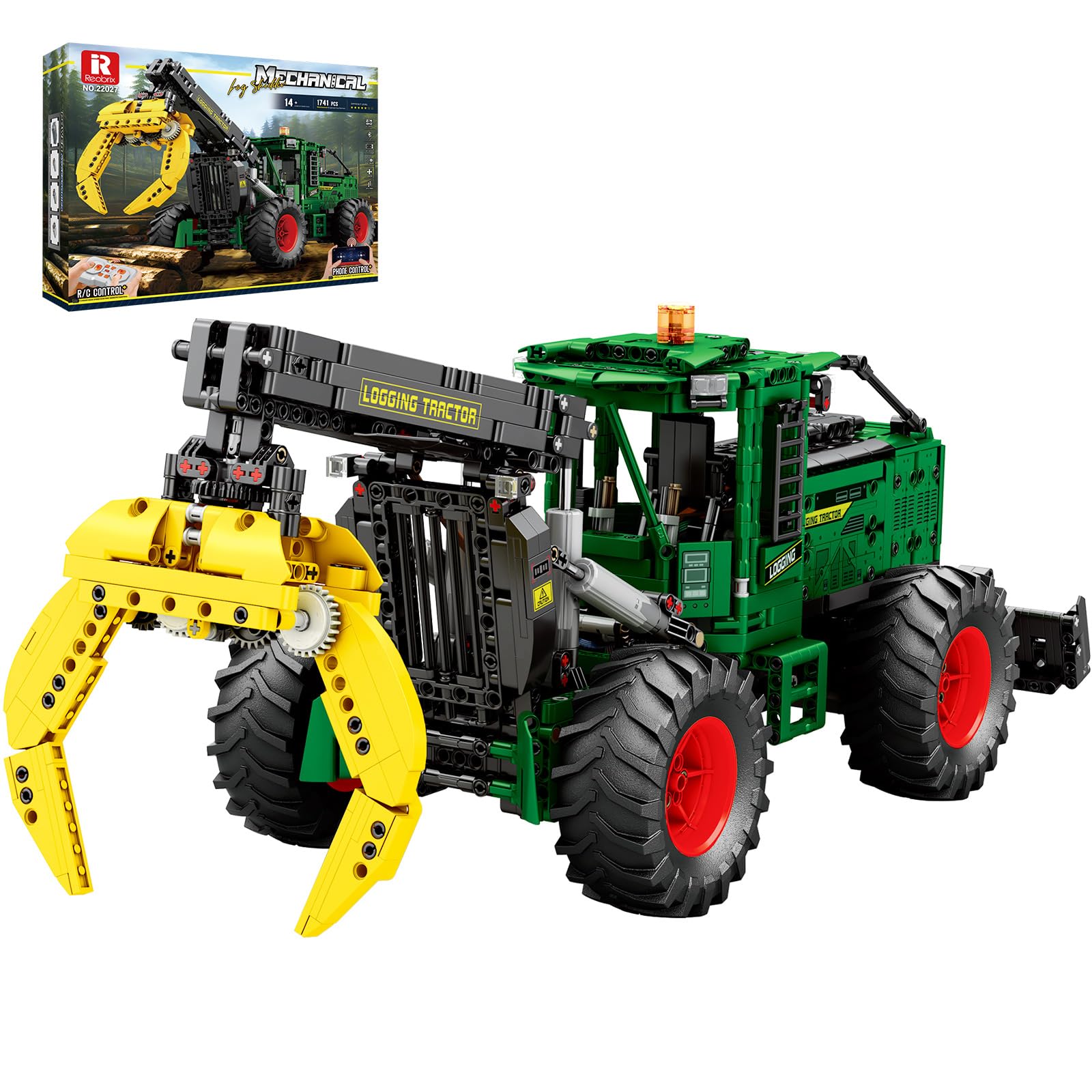 Reobrix RC Skidder Building Block Toy, Engineer Construction Vehicle with Motorset, Controllable Gripper/Sliding Bucket/Driver's Seat, 22027 Technical Tractor Collection for Adult Child 14+(1741Pcs) — image 1