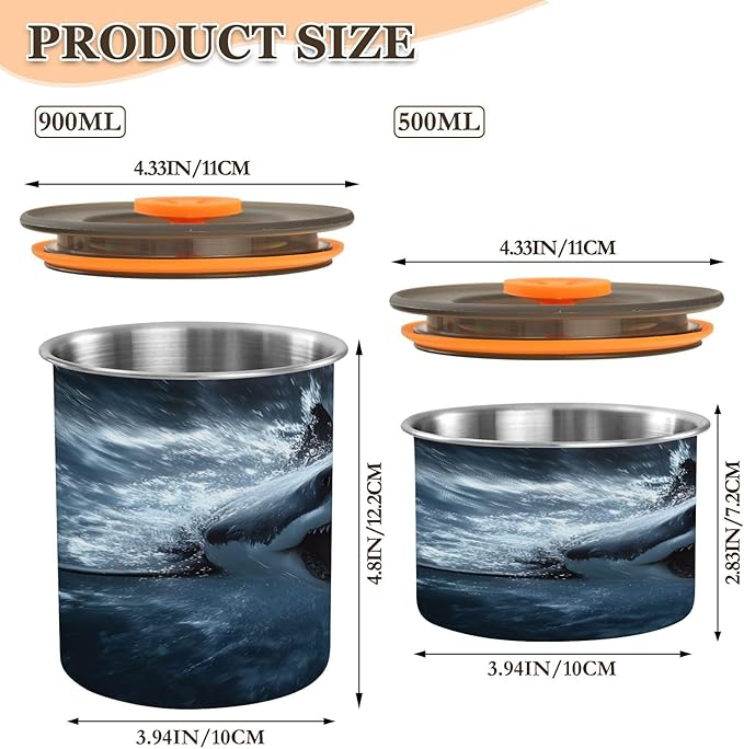 ALAZA Fierce Shark Ocean Coffee Canister 17oz - Acero Inoxidable miniatura 3