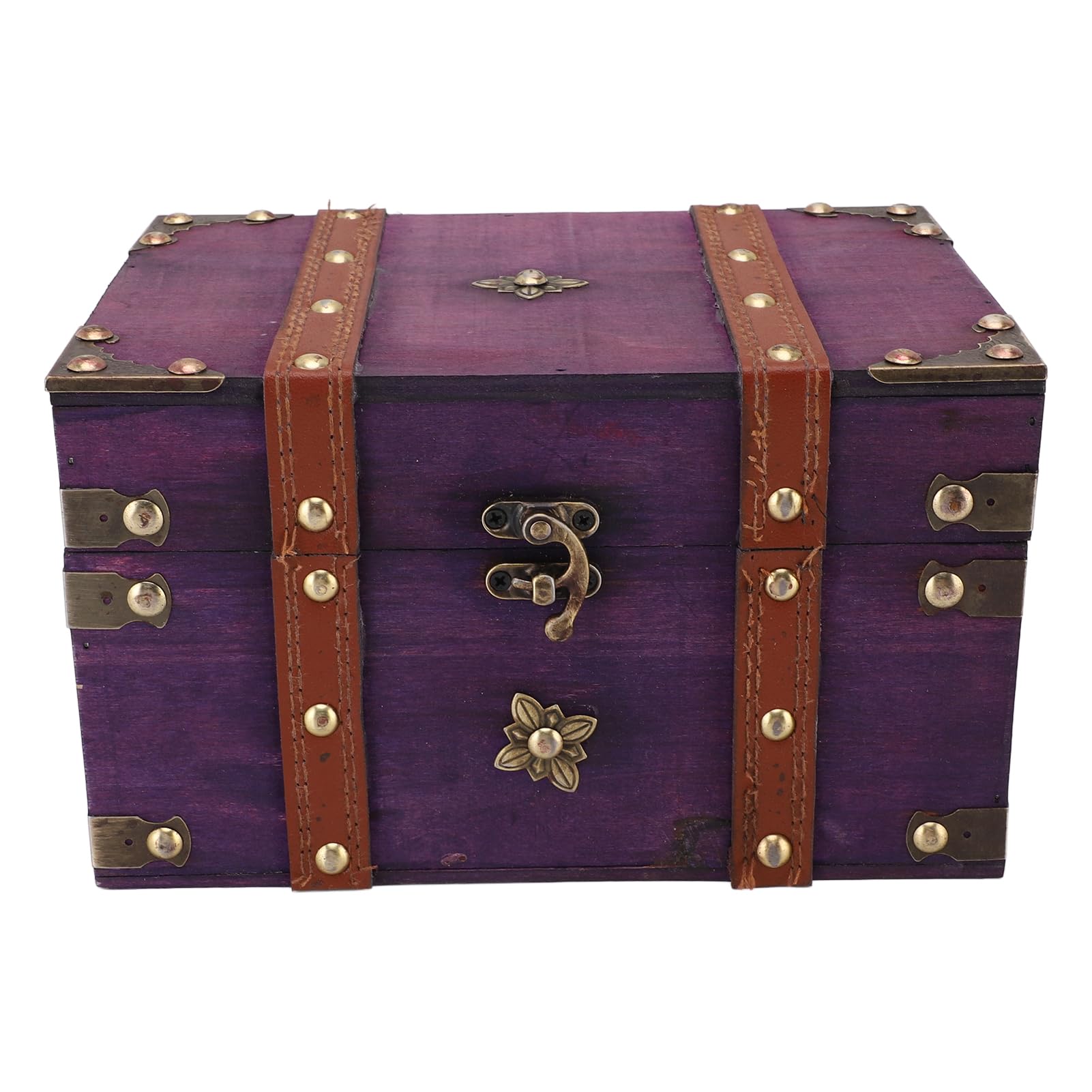 Coffre au Trésor Vintage Boîte à Trésors en Bois en Bois Coffre à Bijoux de Rangement Coffre au Trésor Décoratif pour Décoration de Chambre à Coucher pour la Maison (Violet)