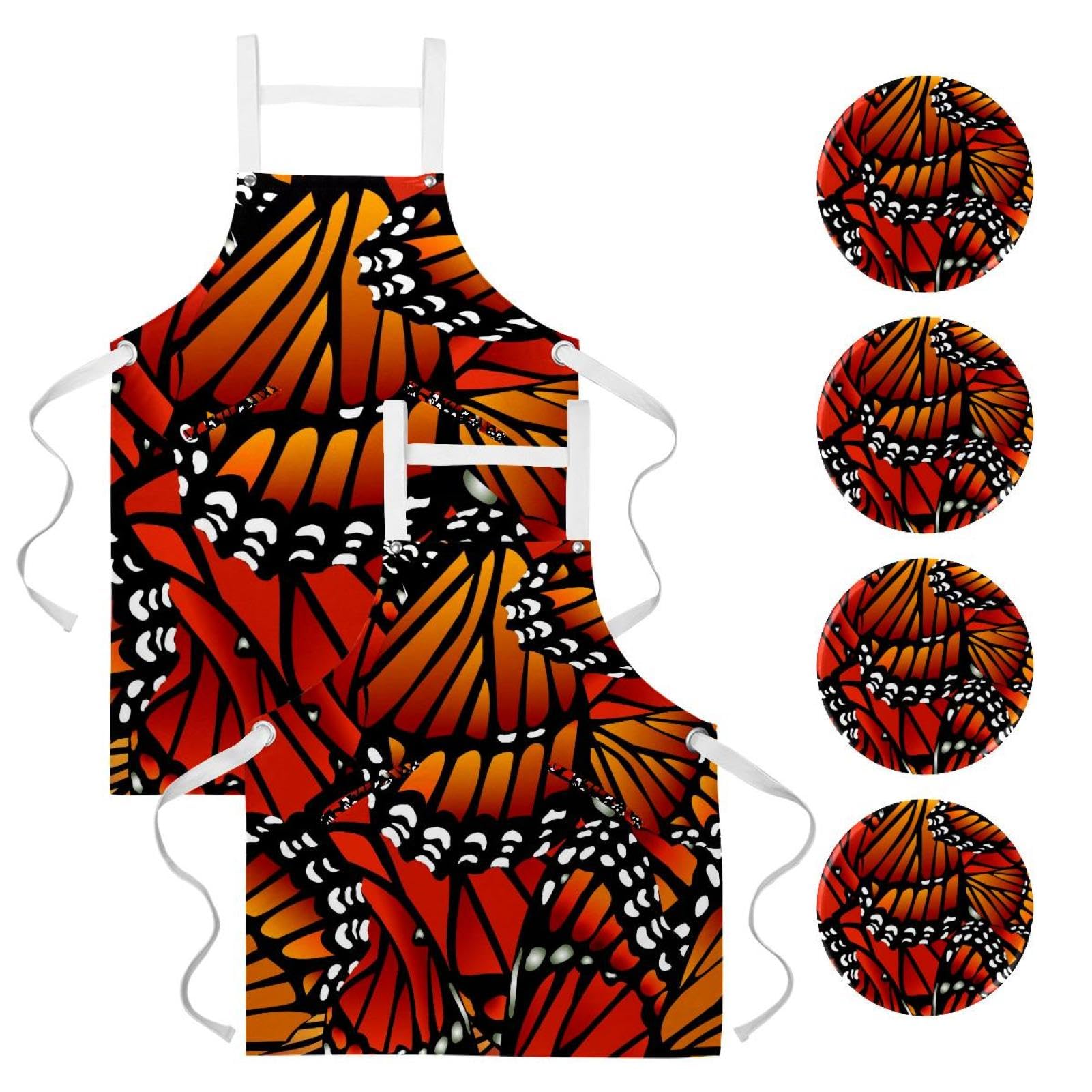 Tabliers de cuisine ailes de papillon multicolores avec broches - 7