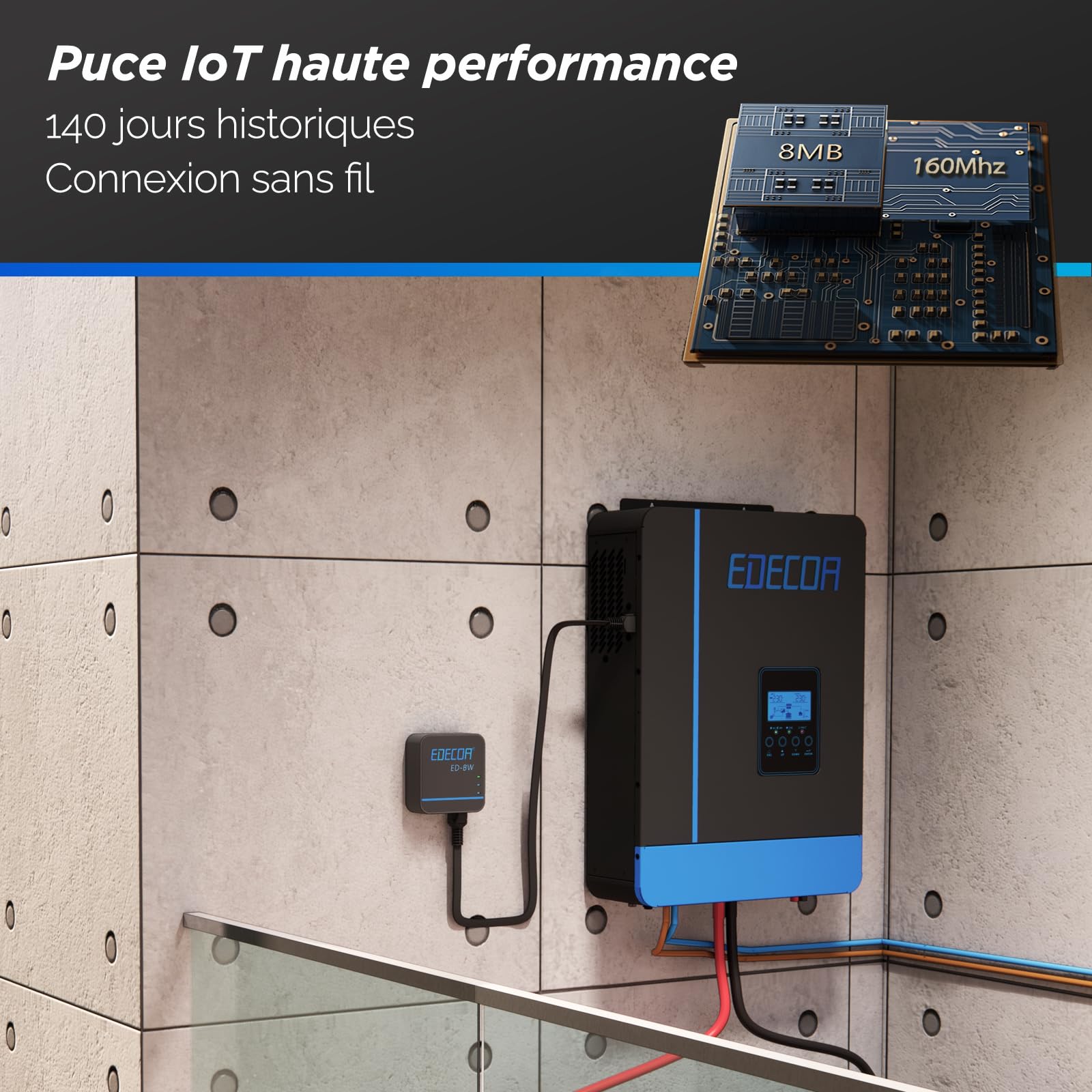 EDECOA Adaptateur de synchronisation des données Module WiFi pour la connexion à un onduleur hybride Contrôle facile des paramètres et de l'état de l'onduleur hybride