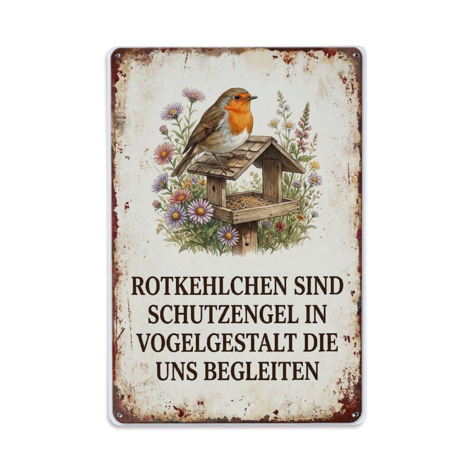Robin Bird Garden Quote Schutzengel Metal Tin Sign Plaque Wall Decor for Cafe, Club Bar, Office, Home Garden Metal Poster 8x12Inch
