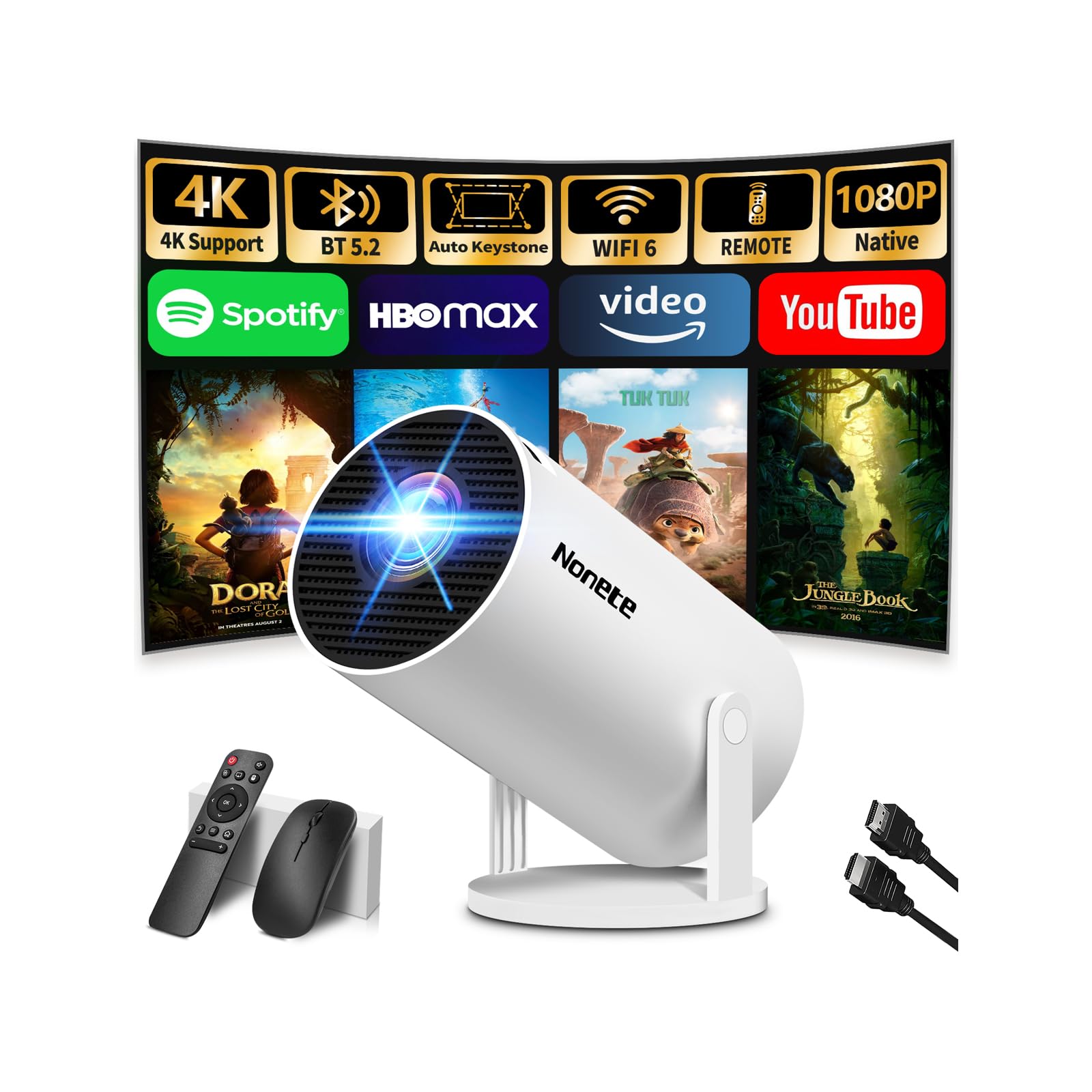 Vidéoprojecteur 4K 1080P FHD Projecteur avec WiFi 6 Et Bluetooth 5.2 Supporte Au