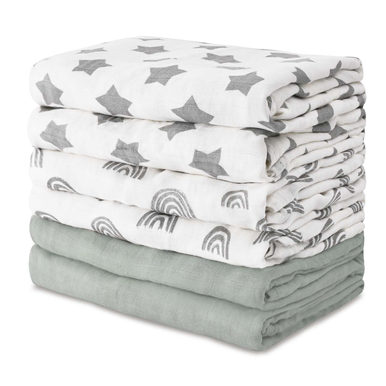 GLLQUEN Baby Manta de recepción para niño, de Muselina de algodón, para recién Nacido, Transpirable, Suave, Fina, para bebé, Doble Absorbente, Paquete de 6 (Estrella)