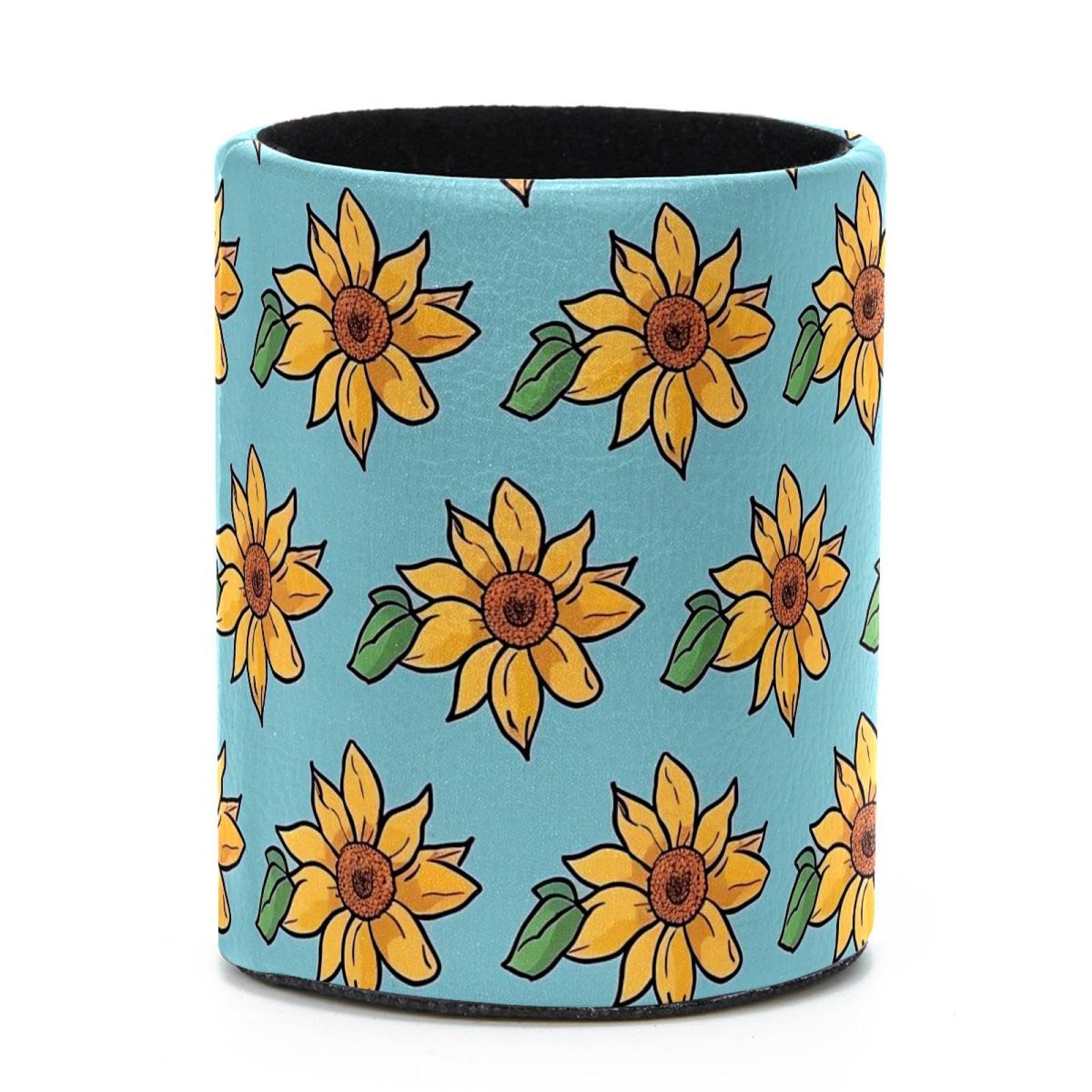 VAPOKF Round Pencil Holders for Desk, Sunflowers Pen Holders Pen Pot Makeup Brushes Storage Desktop Stationery Supplies Organiser for Home Office
