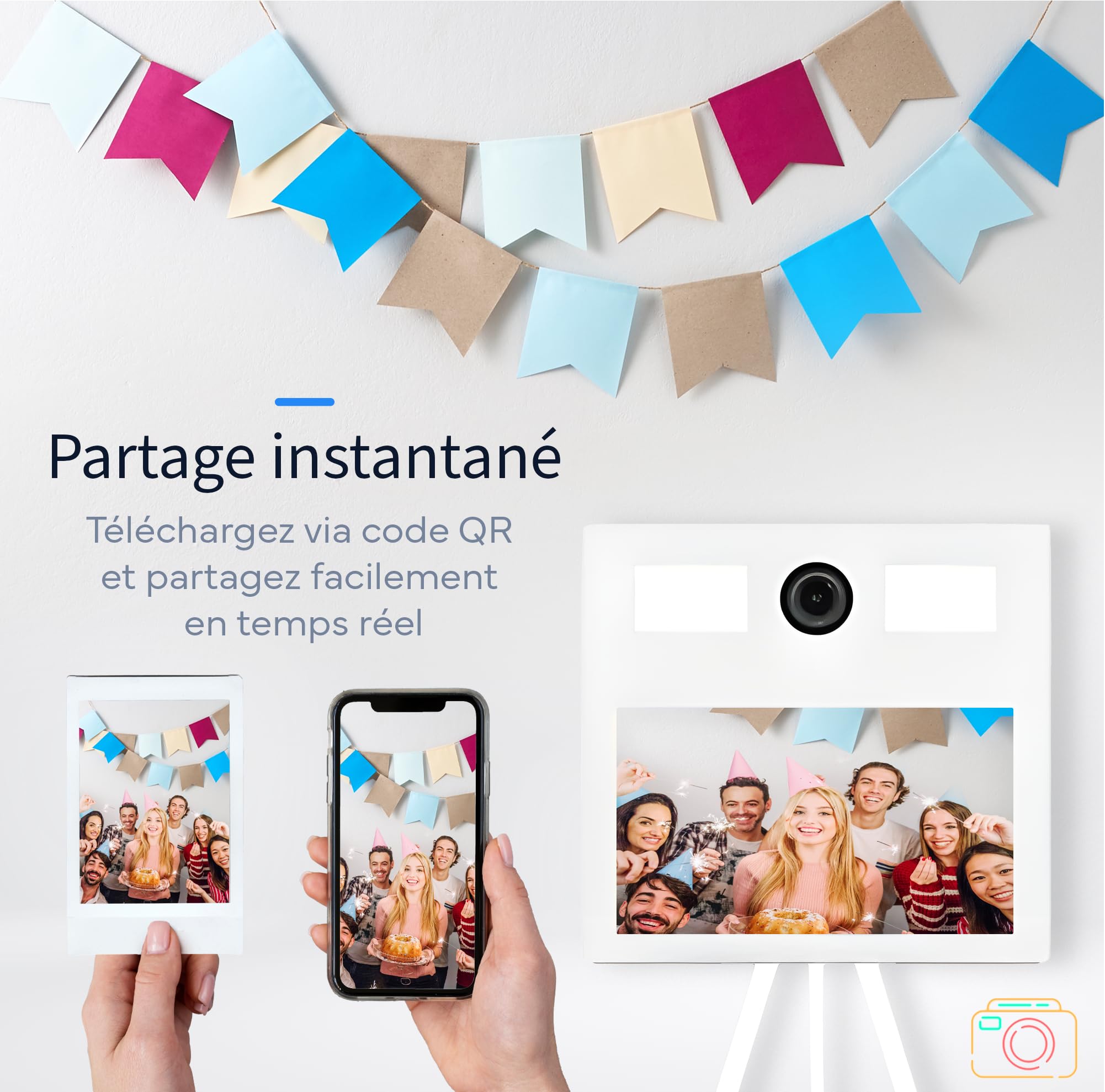 Photobooth Tout-en-Un avec Imprimante et Appareil Photo Reflex - Écran Tactile 21.5" - Impression Instantanée, Étui de Transport et Support de Coque - Parfait pour Événements et Partages Instantanés
